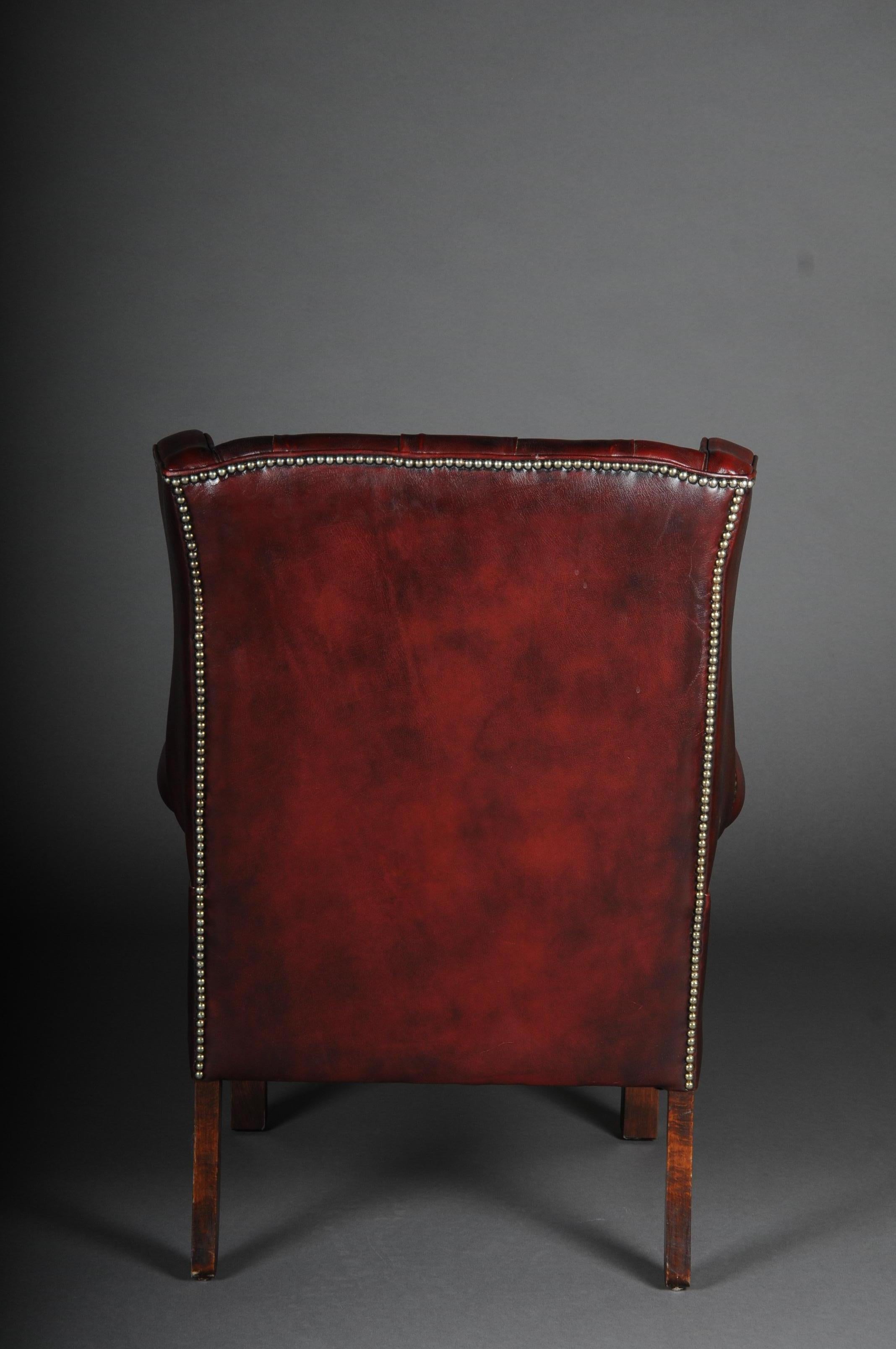 20th Century Classic English Chesterfield Earsback Chair, Leather For Sale 9