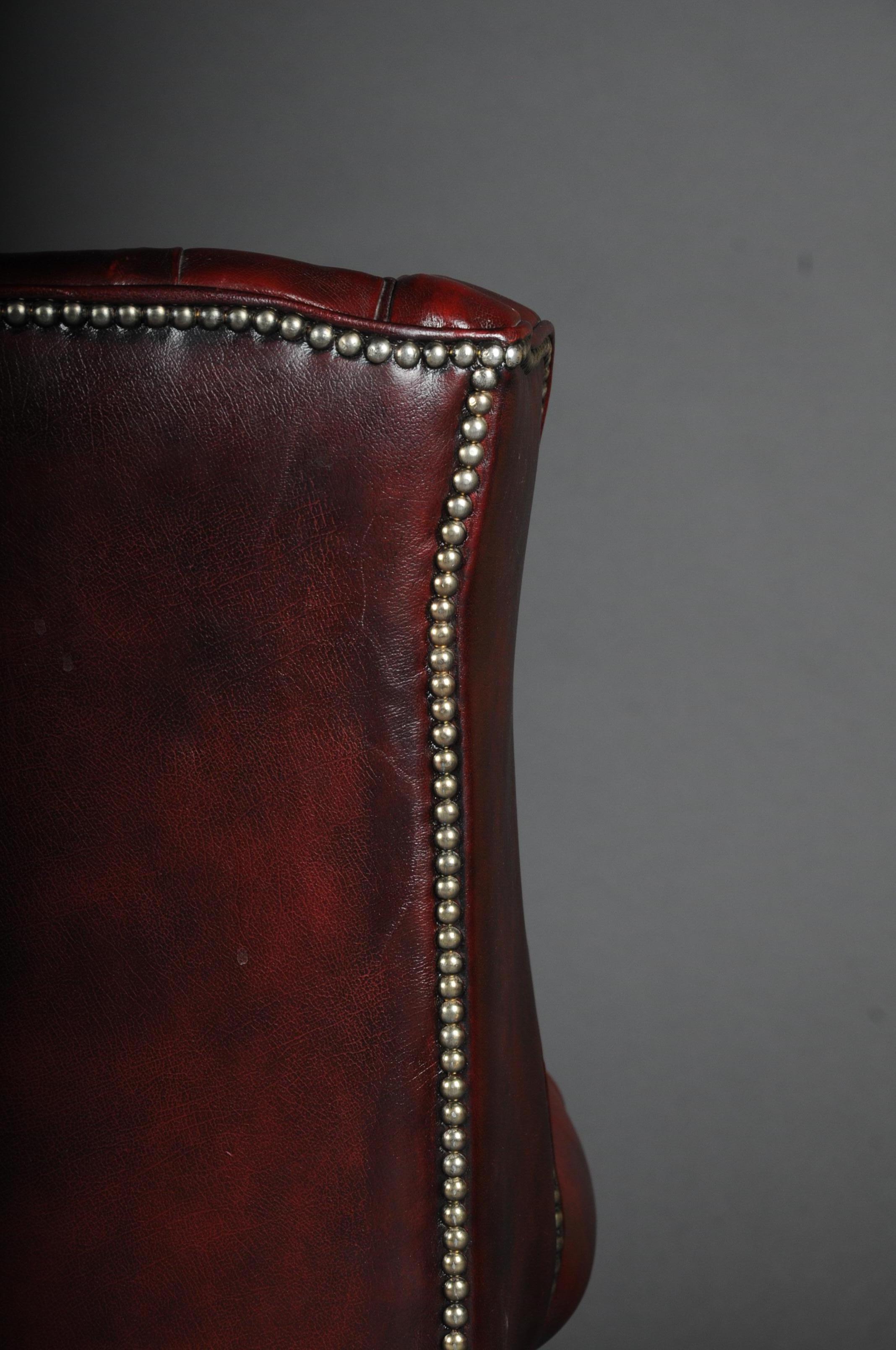 20th Century Classic English Chesterfield Earsback Chair, Leather 10