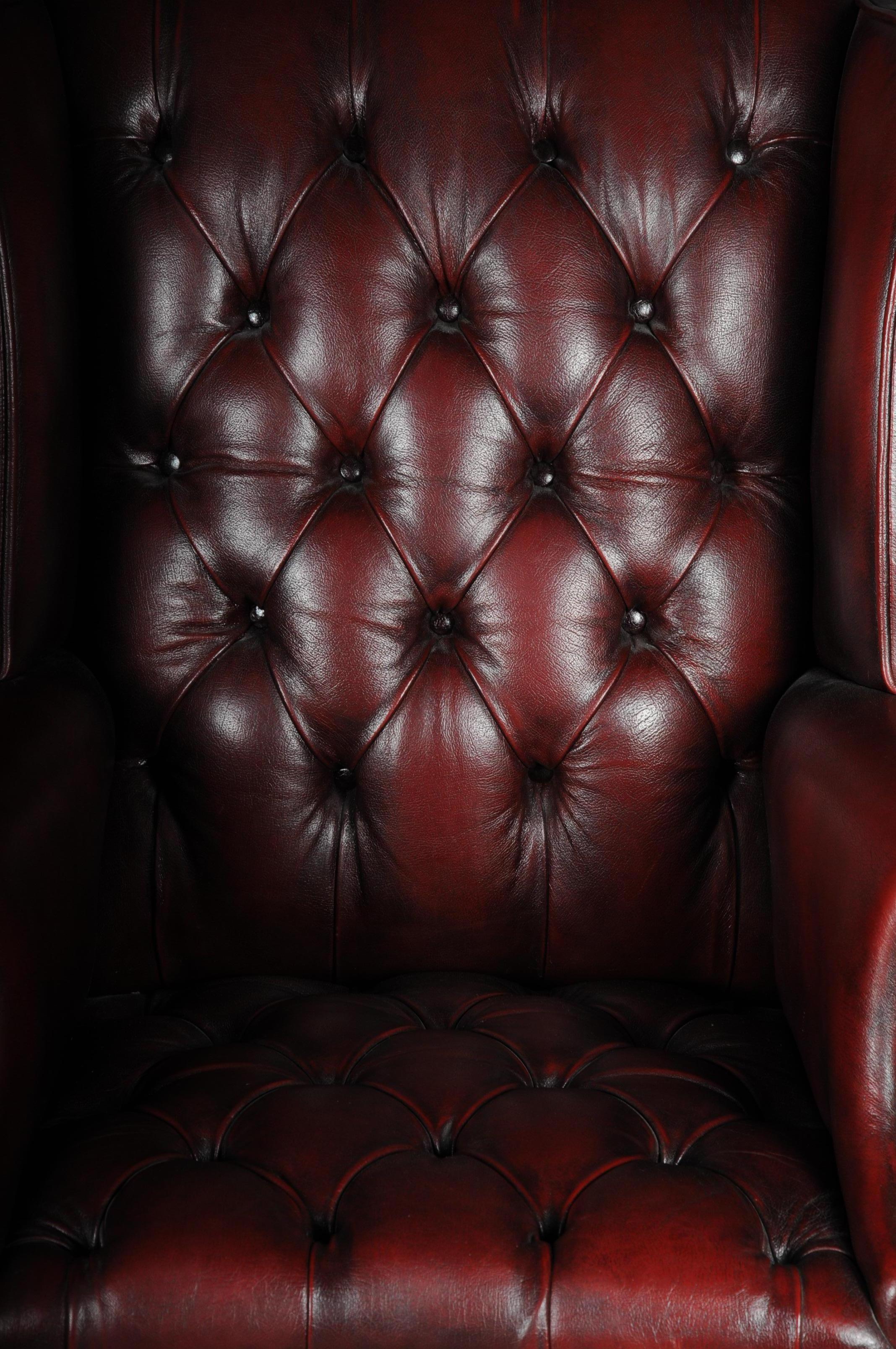20th Century Classic English Chesterfield Earsback Chair, Leather 11