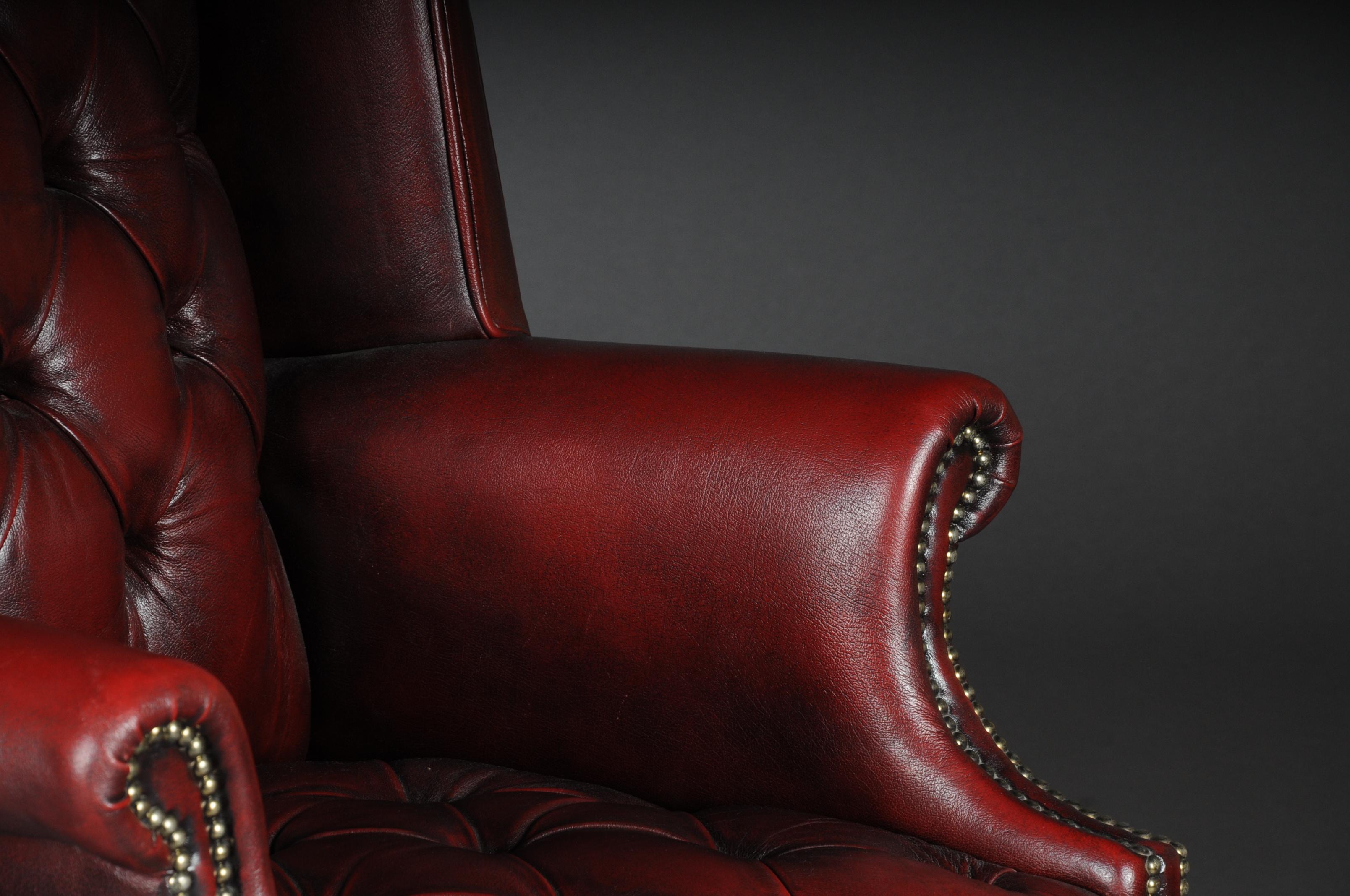 20th Century Classic English Chesterfield Earsback Chair, Leather 12