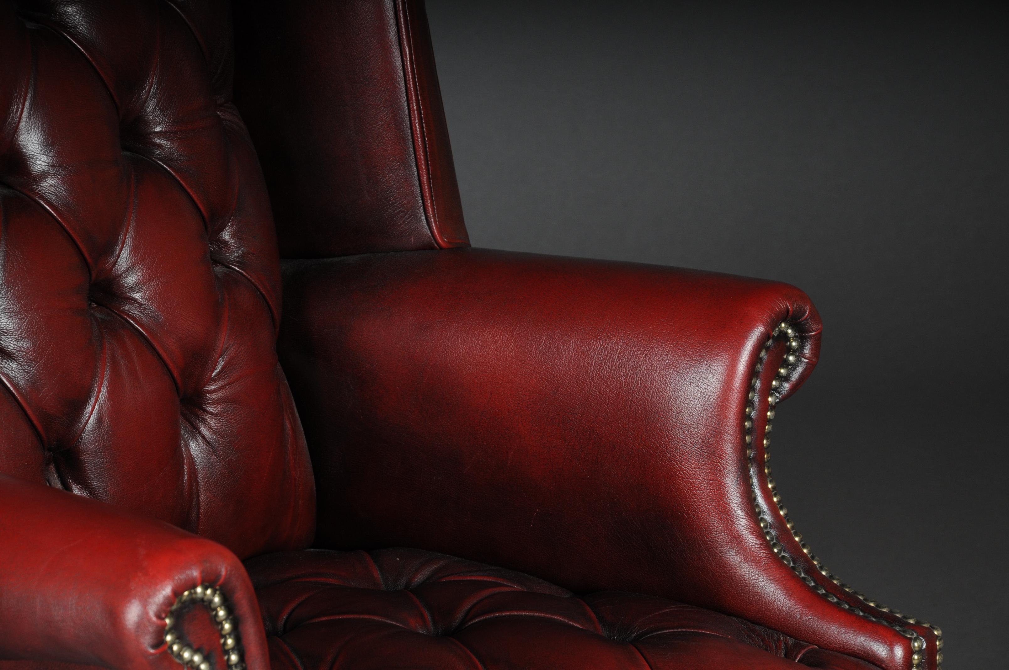 20th Century Classic English Chesterfield Earsback Chair, Leather 13
