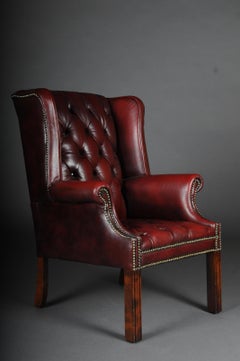 20th Century Classic English Chesterfield Earsback Chair, Leather