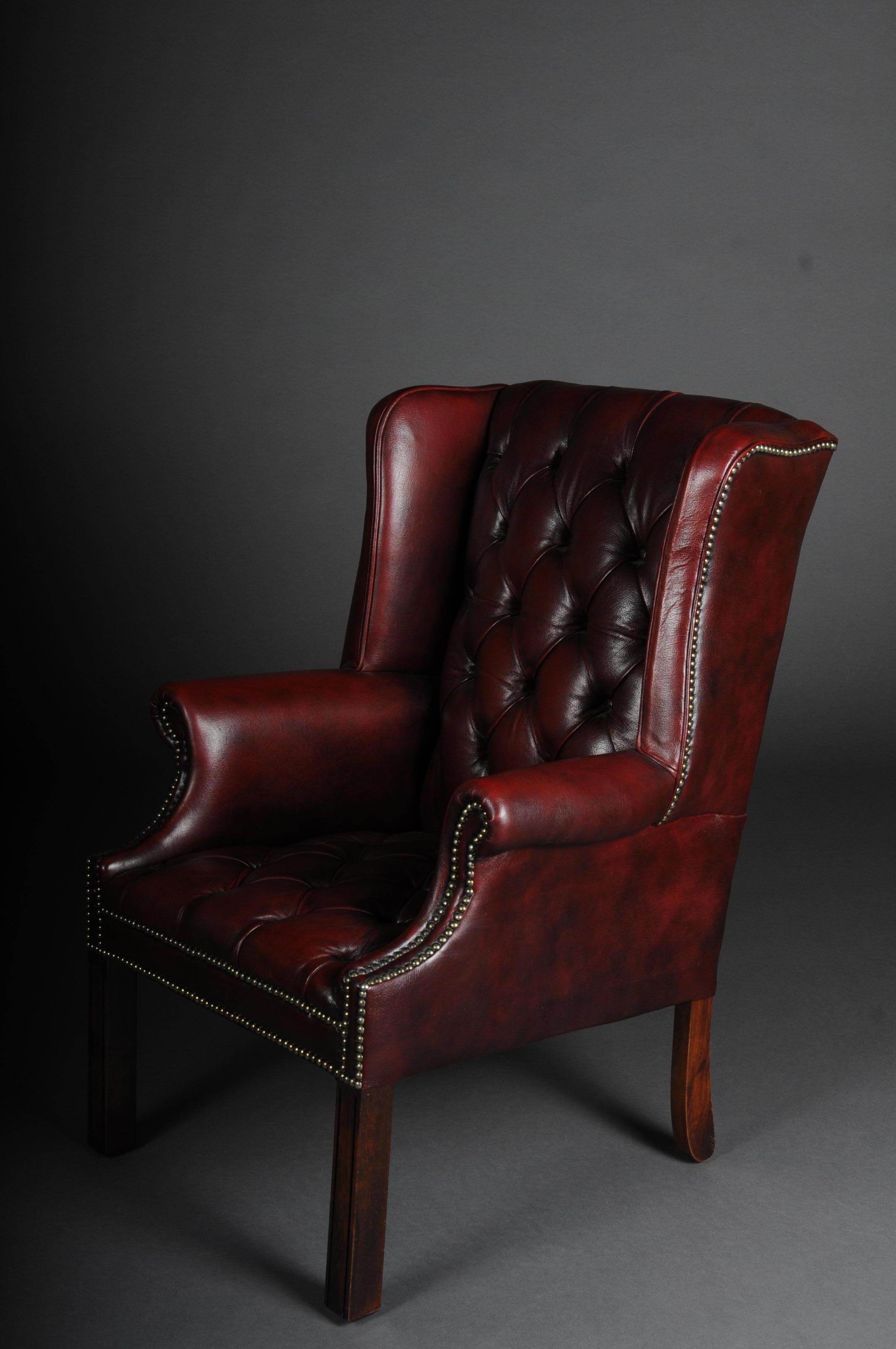 20th Century Classic English Chesterfield Earsback Chair, Leather For Sale 1