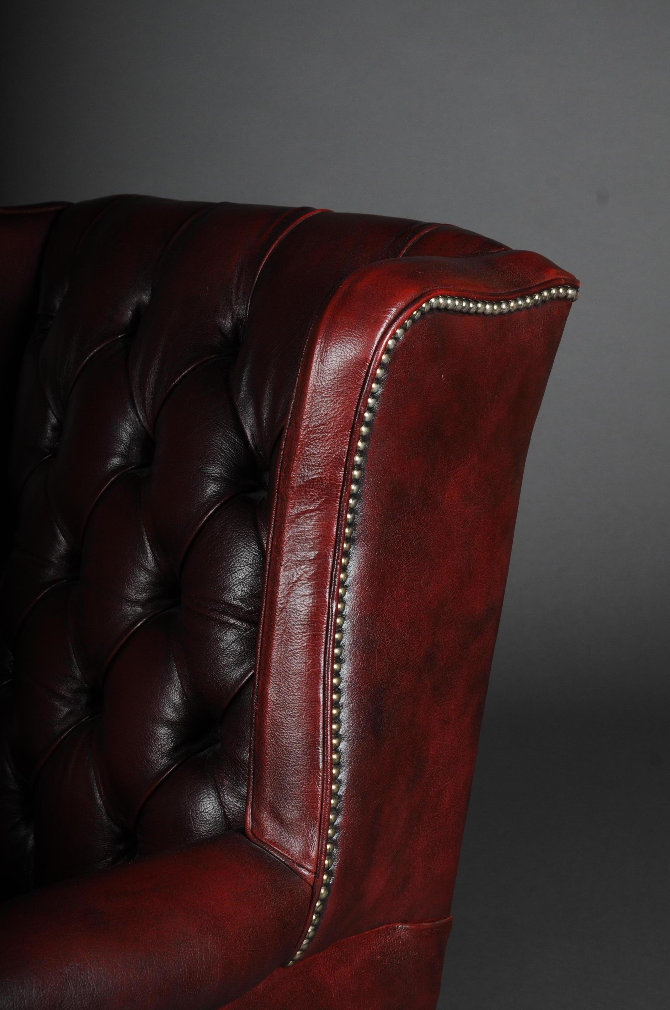 20th Century Classic English Chesterfield Earsback Chair, Leather For Sale 2