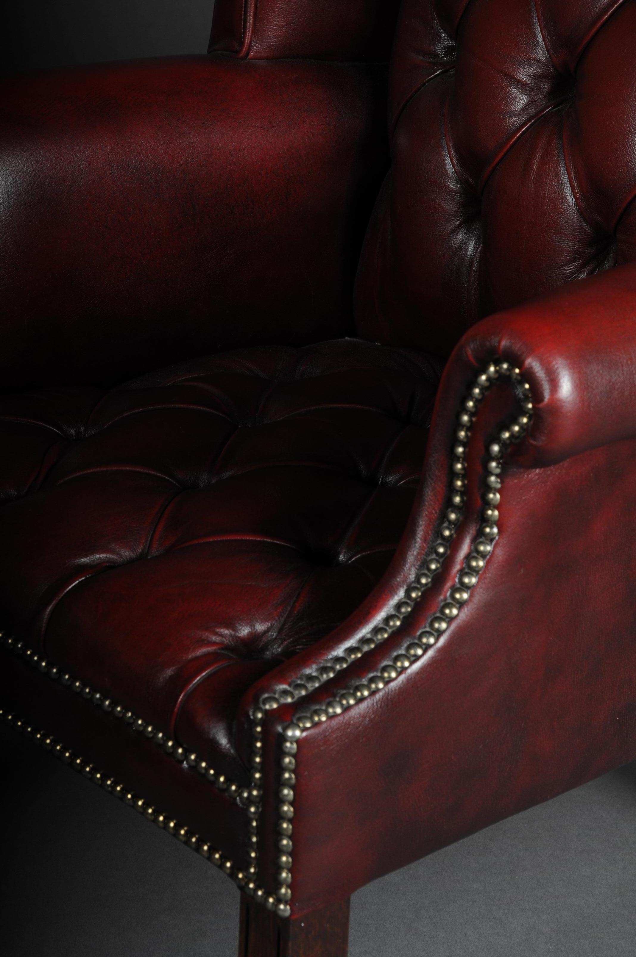 20th Century Classic English Chesterfield Earsback Chair, Leather 4