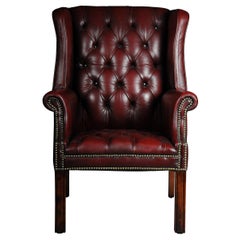 20th Century Classic English Chesterfield Earsback Chair, Leather