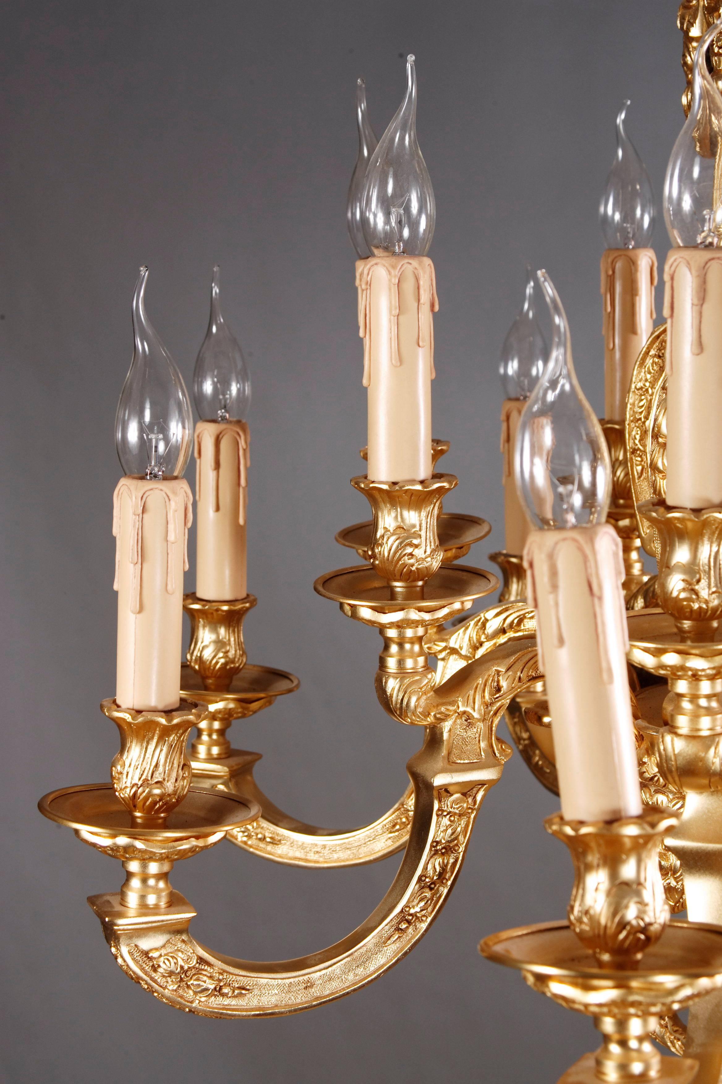 Gilt 20th Century Classic French Chandelier in antique Louis Seize Style bronze For Sale