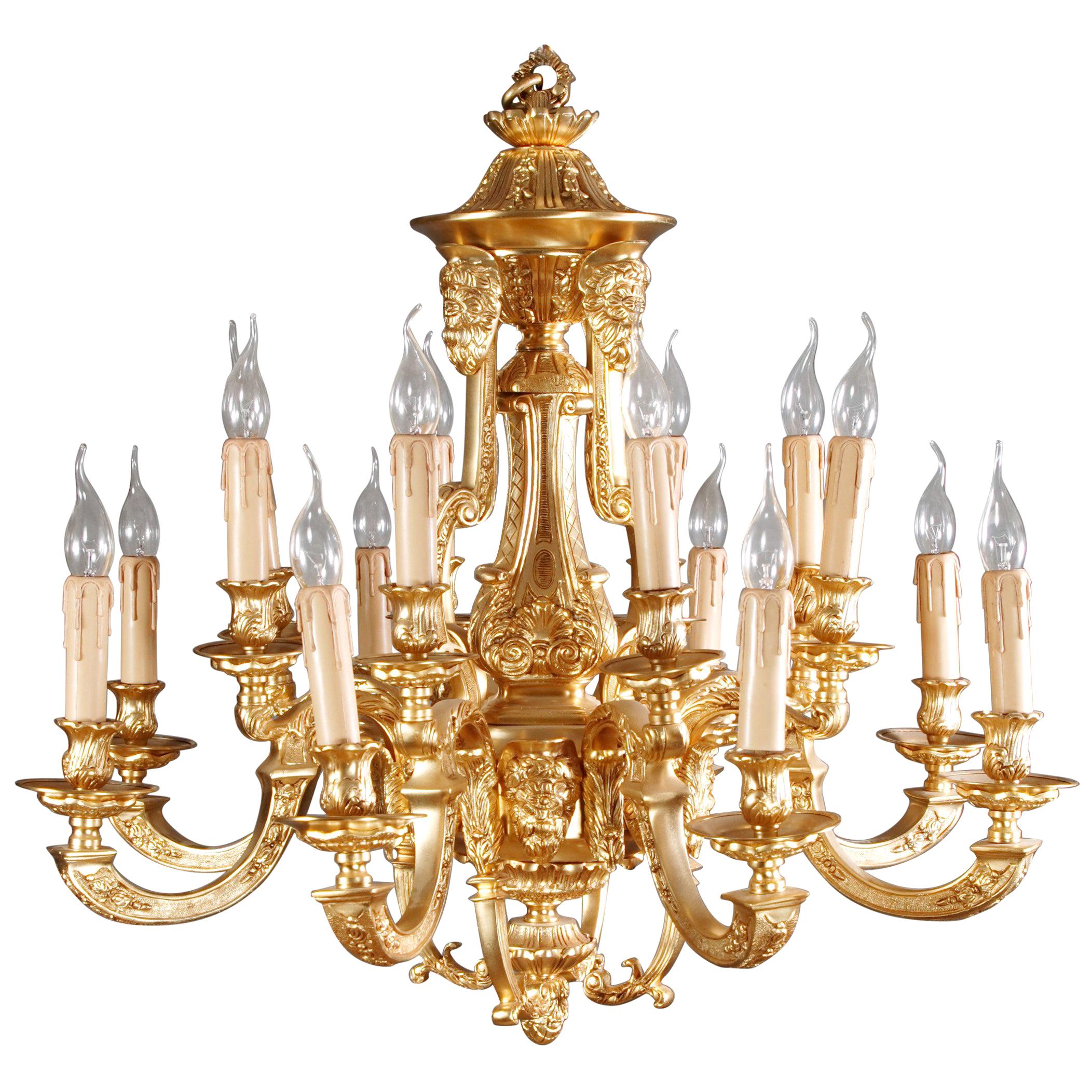 20th Century Classic French Chandelier in antique Louis Seize Style bronze For Sale