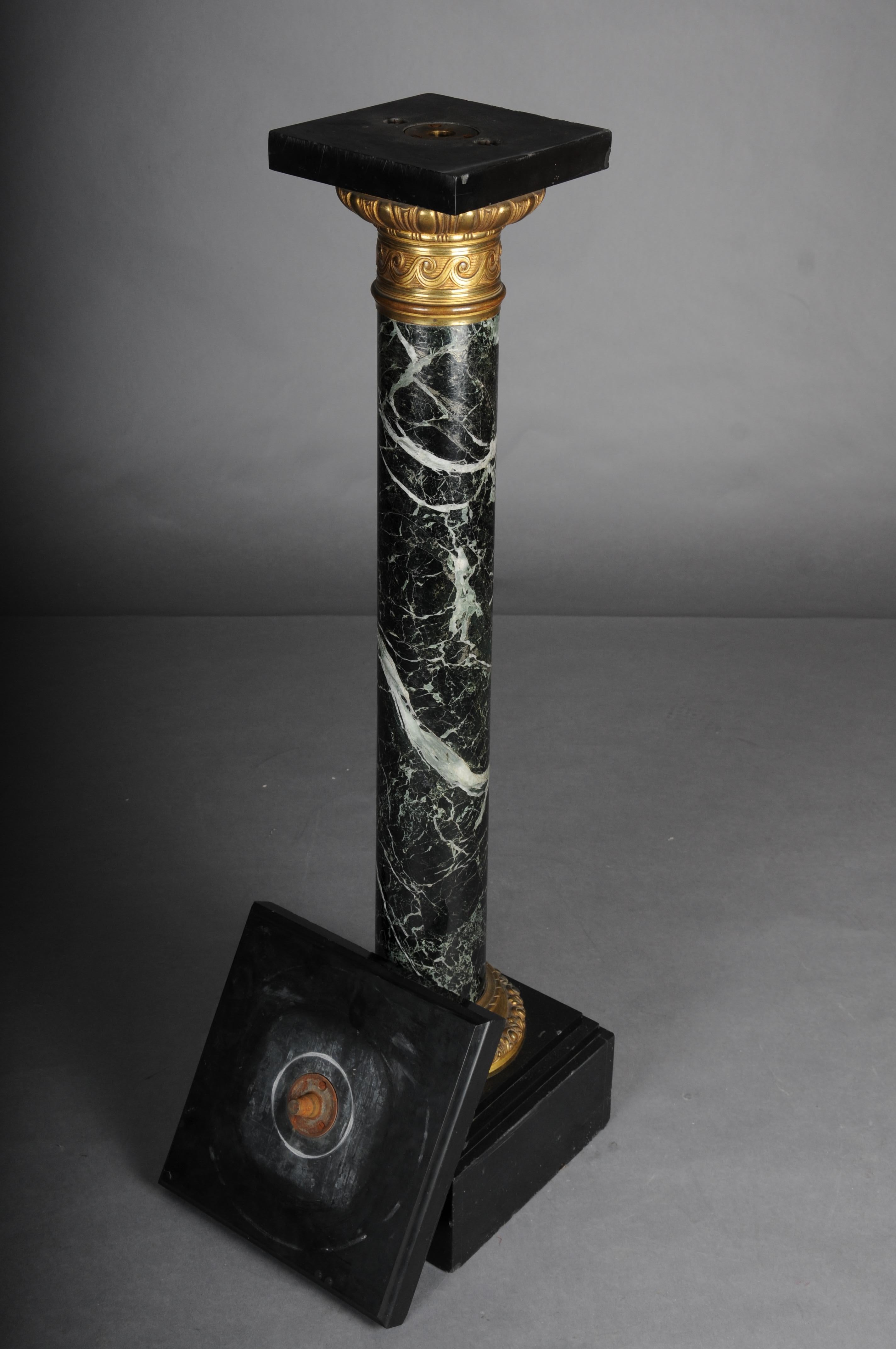 20th Century Classic French marble column, black with gold brass. For Sale 12