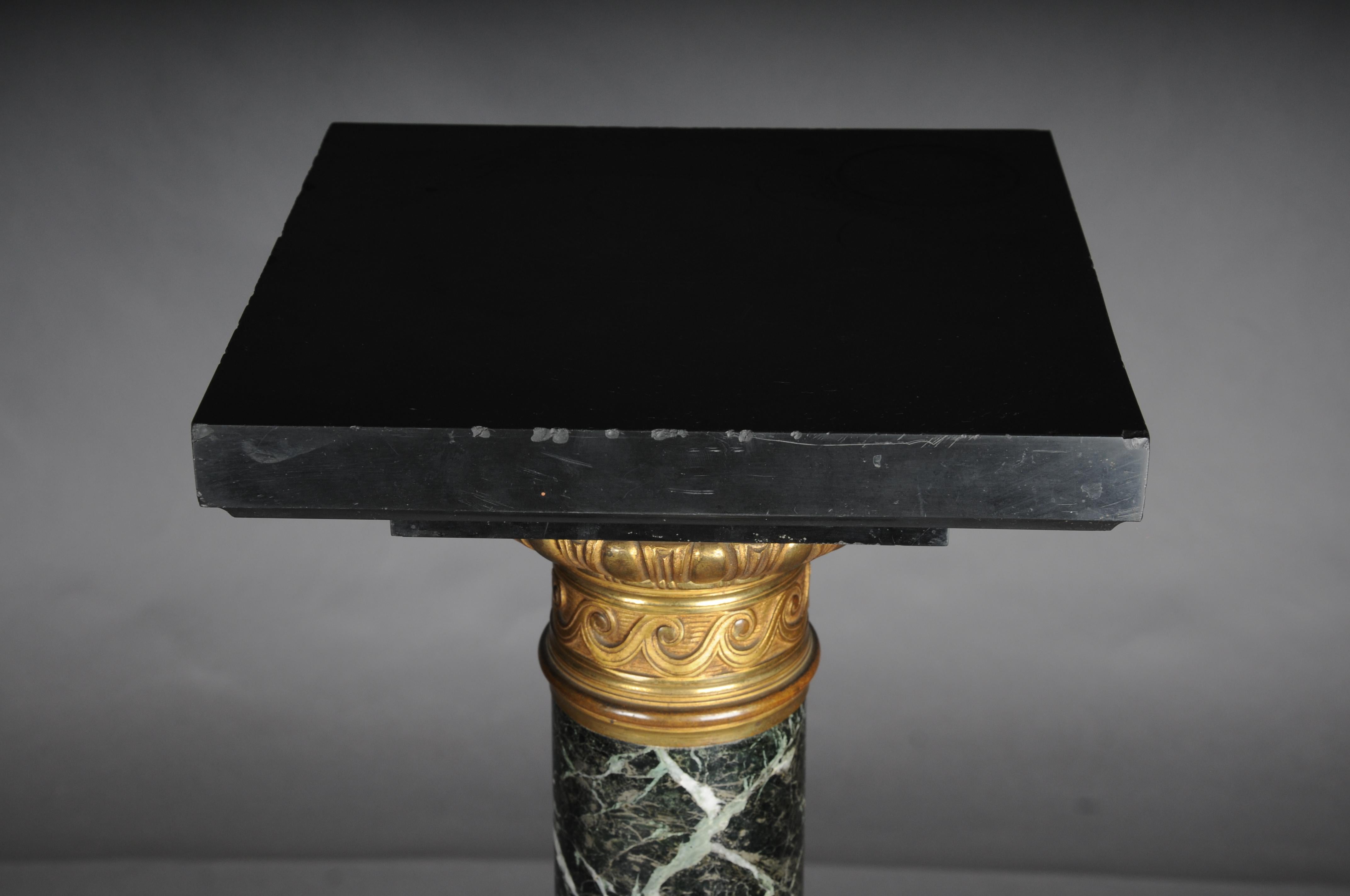 19th Century 20th Century Classic French marble column, black with gold brass. For Sale