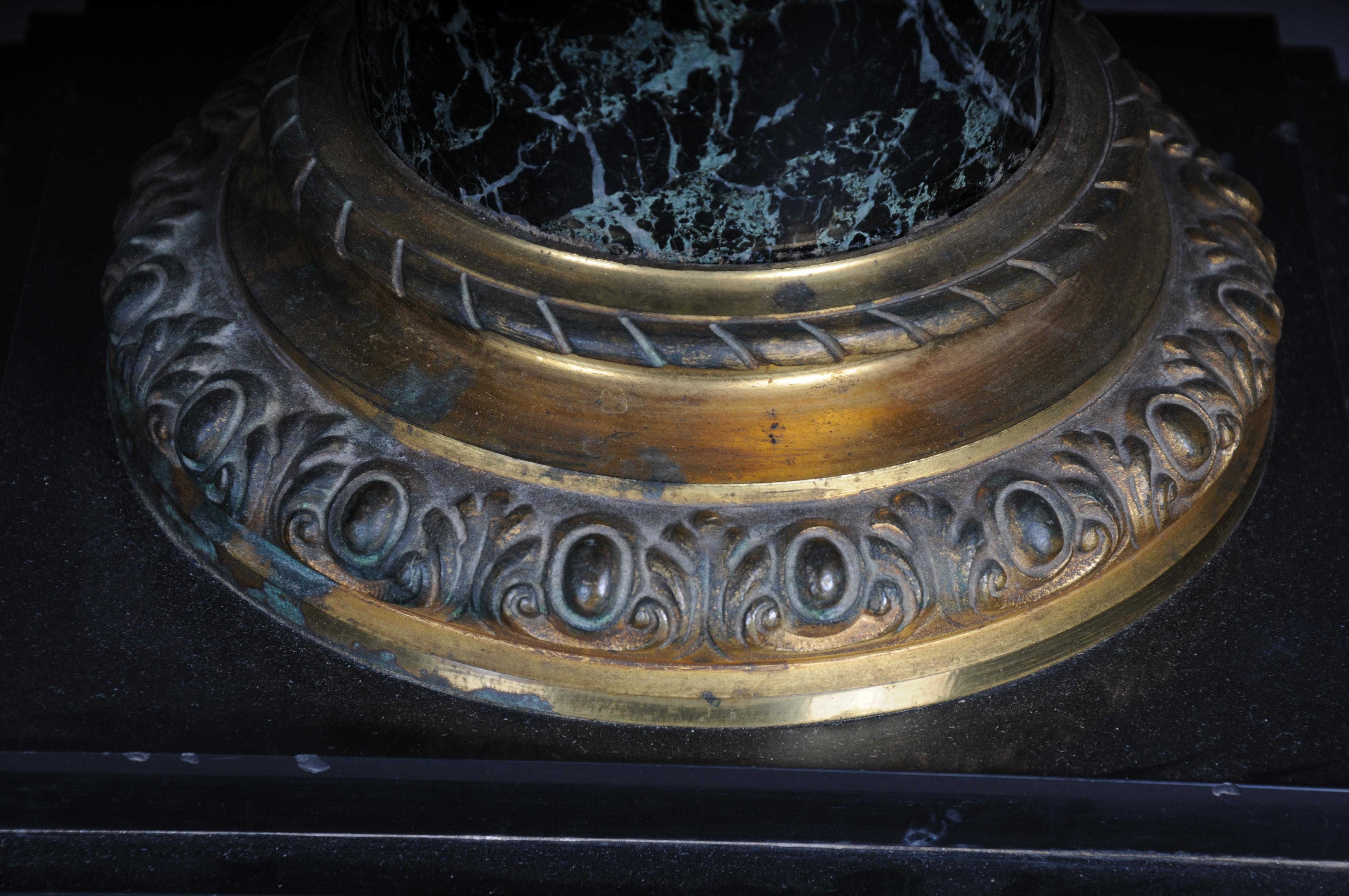20th Century Classic French marble column, black with gold brass. For Sale 2