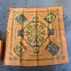 20th Century Classic Orange Silk Carrè Scarf "Les tambours" by Hermes
