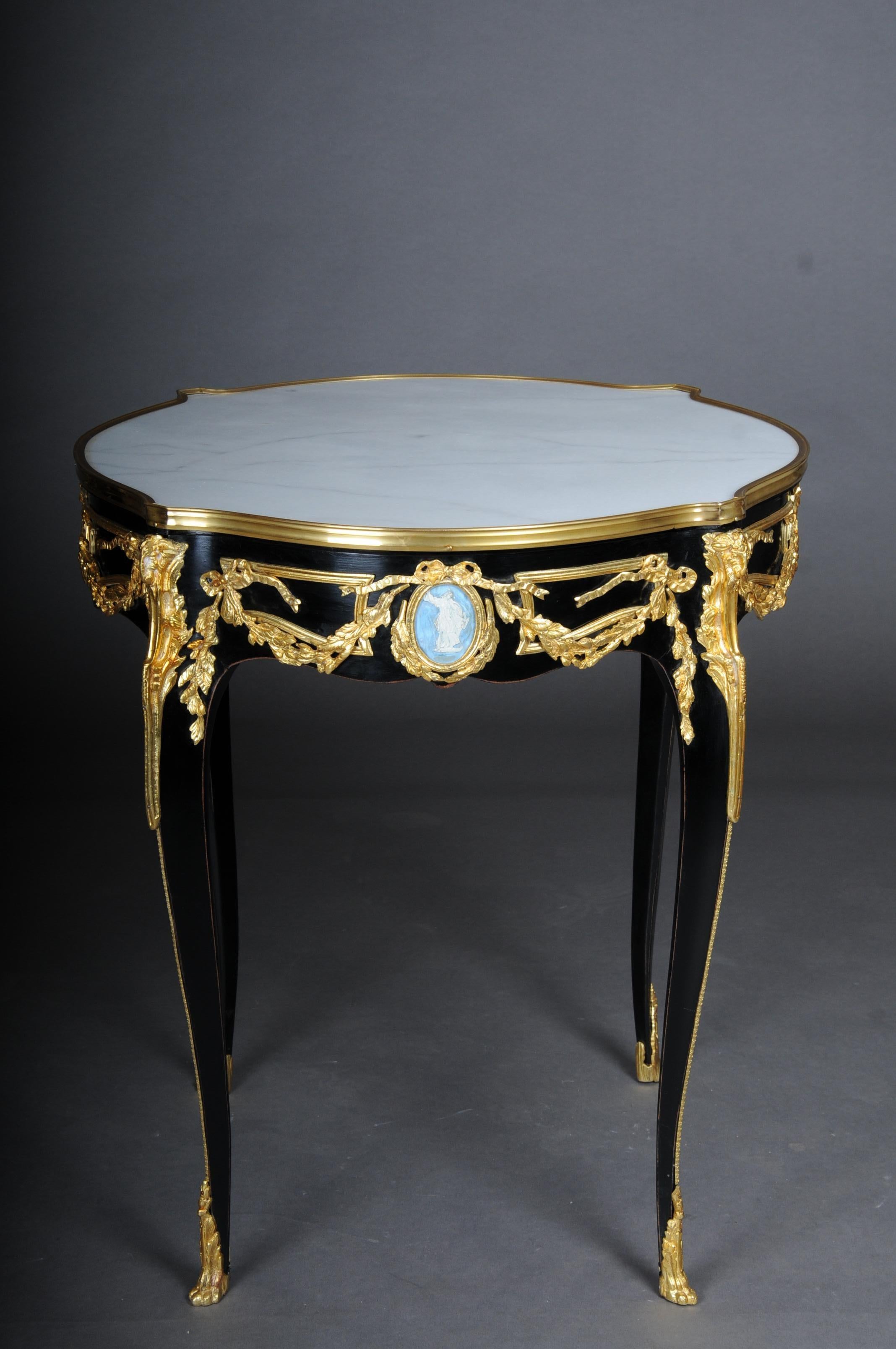 Blackened 20th Century Classic Side Table, Gilt Bronze, Black, Louis XV For Sale