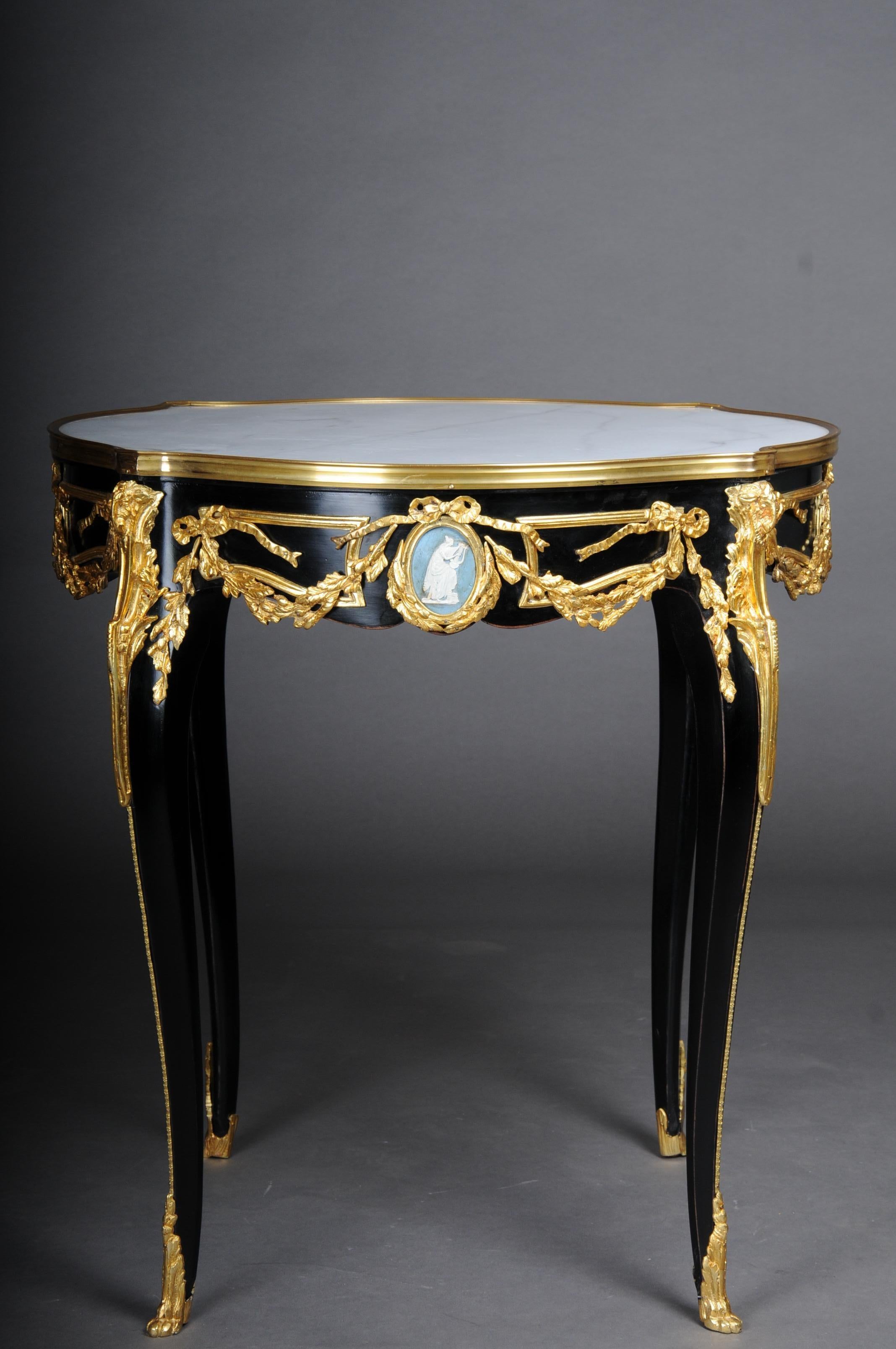 Blackened 20th Century Classic Side Table, Gilt Bronze, Black, Louis XV For Sale