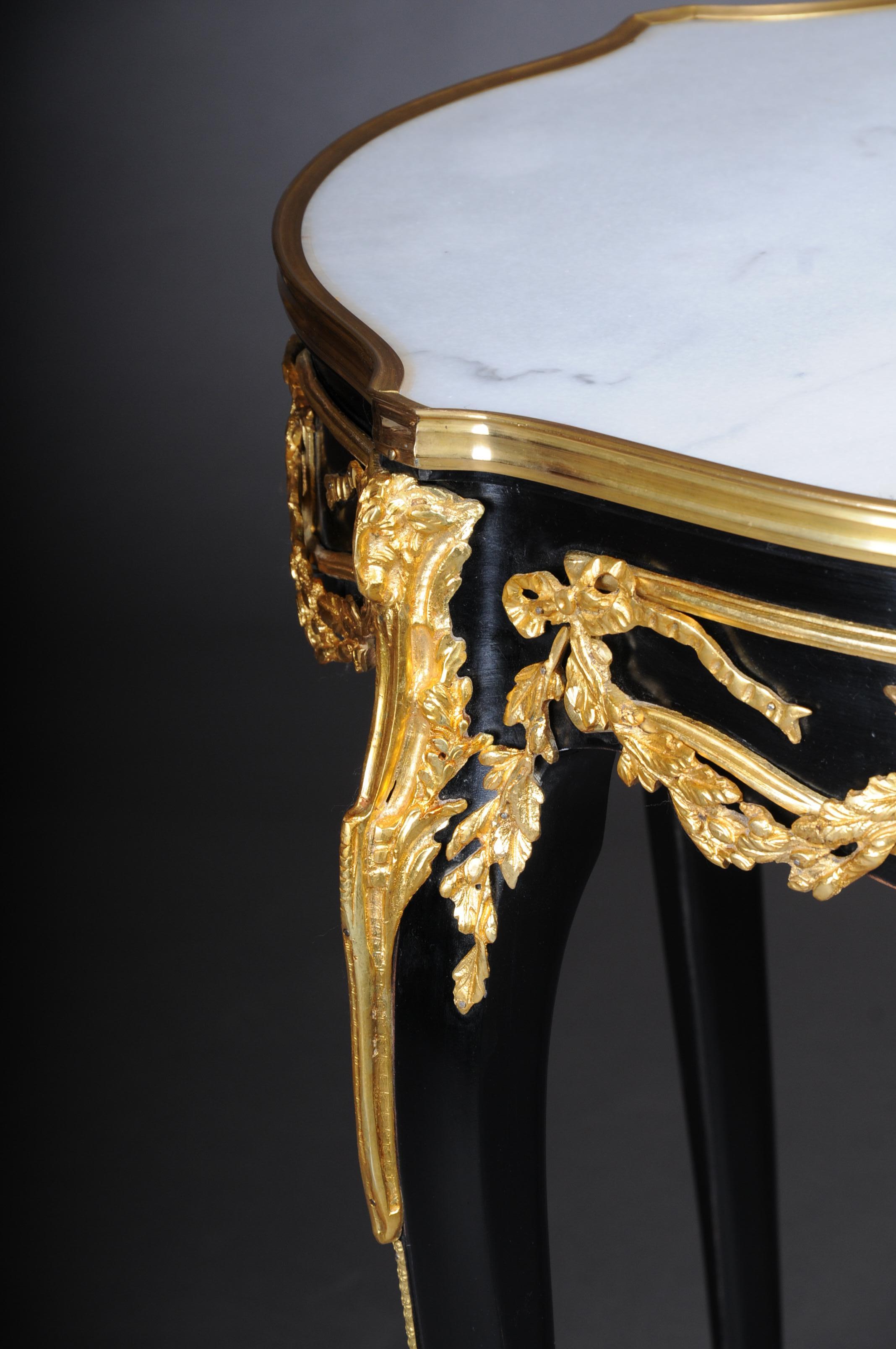 Brass 20th Century Classic Side Table, Gilt Bronze, Black, Louis XV For Sale