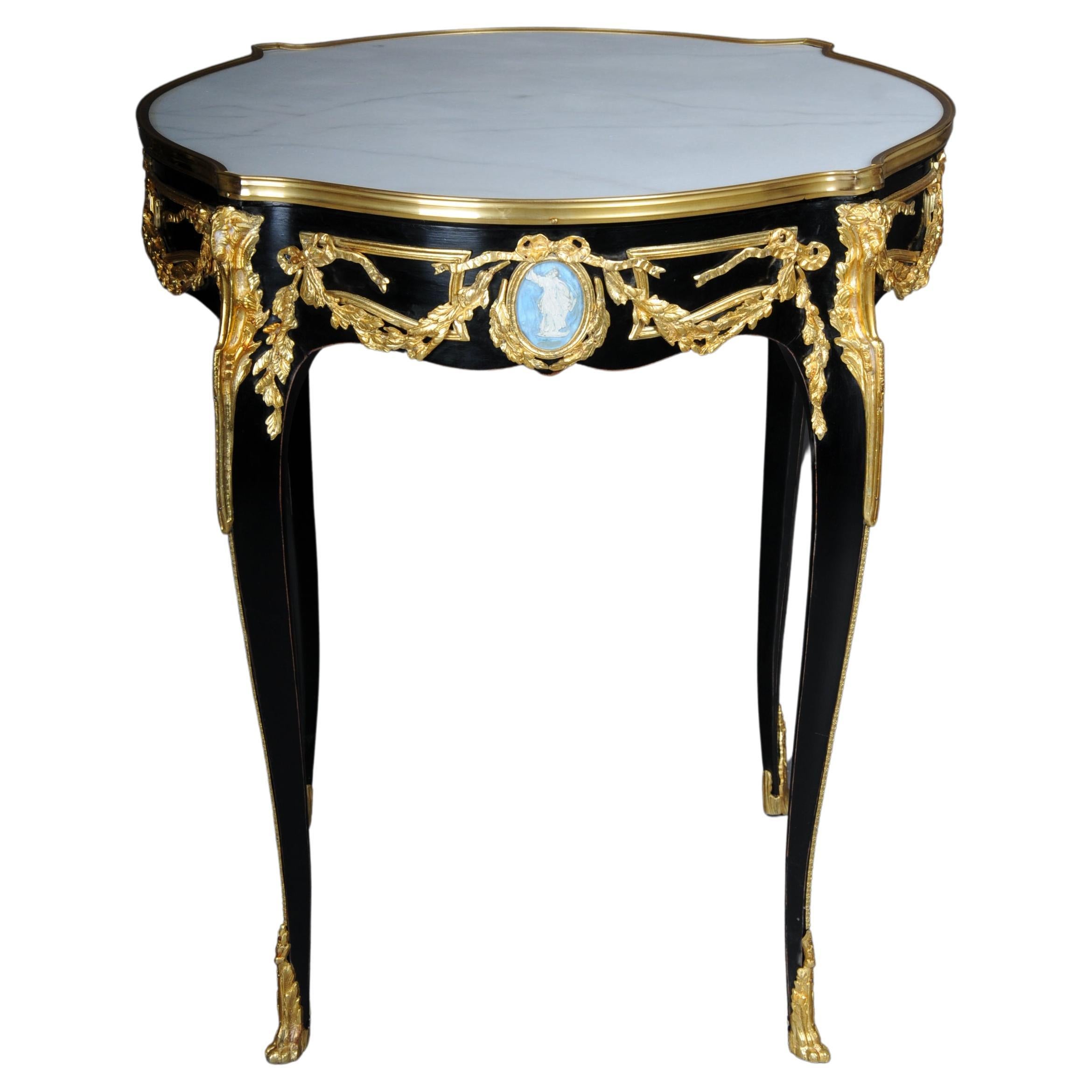 20th Century Classic Side Table, Gilt Bronze, Black, Louis XV