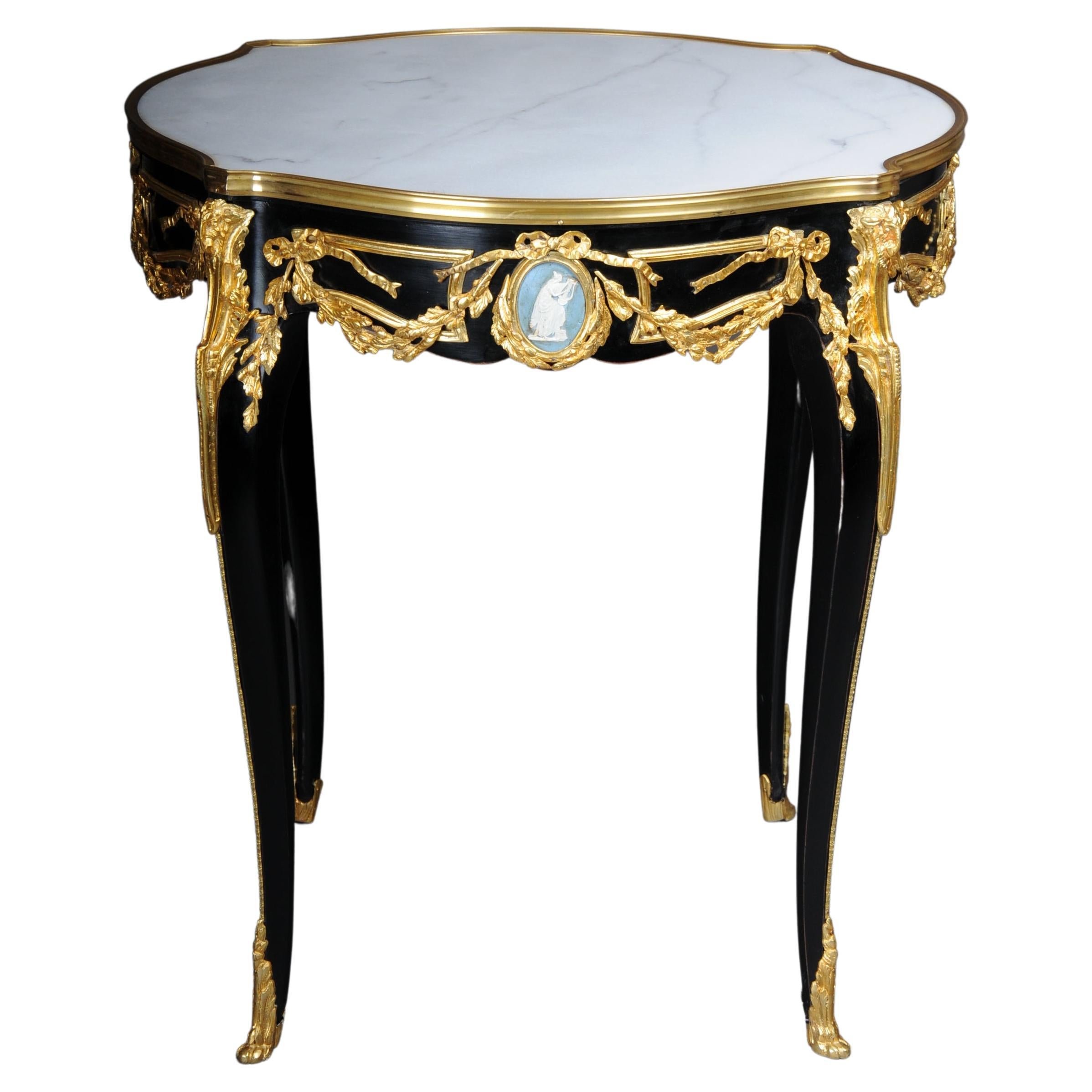 20th Century Classic Side Table, Gilt Bronze, Black, Louis XV For Sale