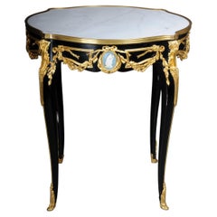 Vintage 20th Century Classic Side Table, Gilt Bronze, Black, Louis XV