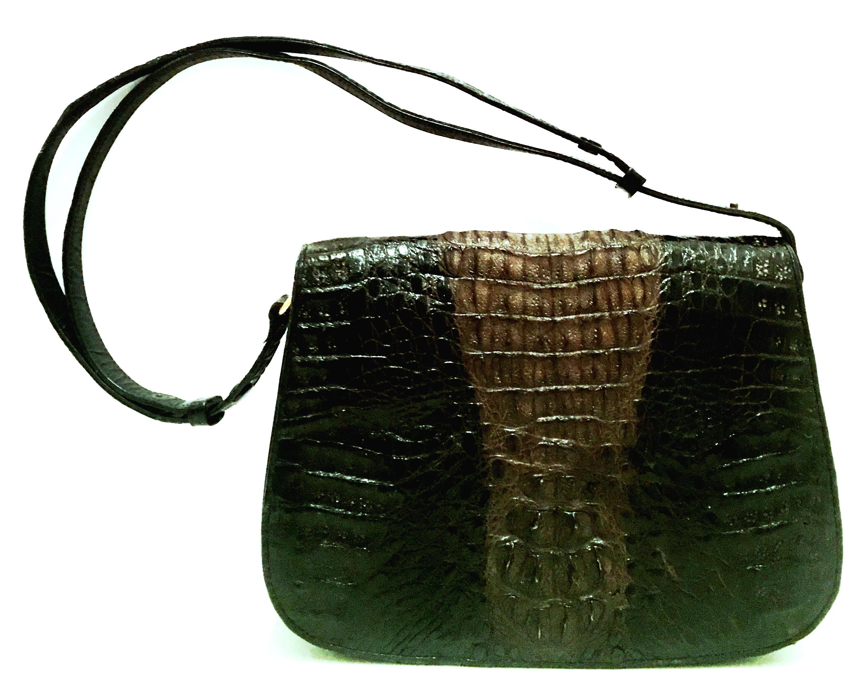 Black 20th Century Classic Two-Tone Crocodile Hanbag By. K.C.H.