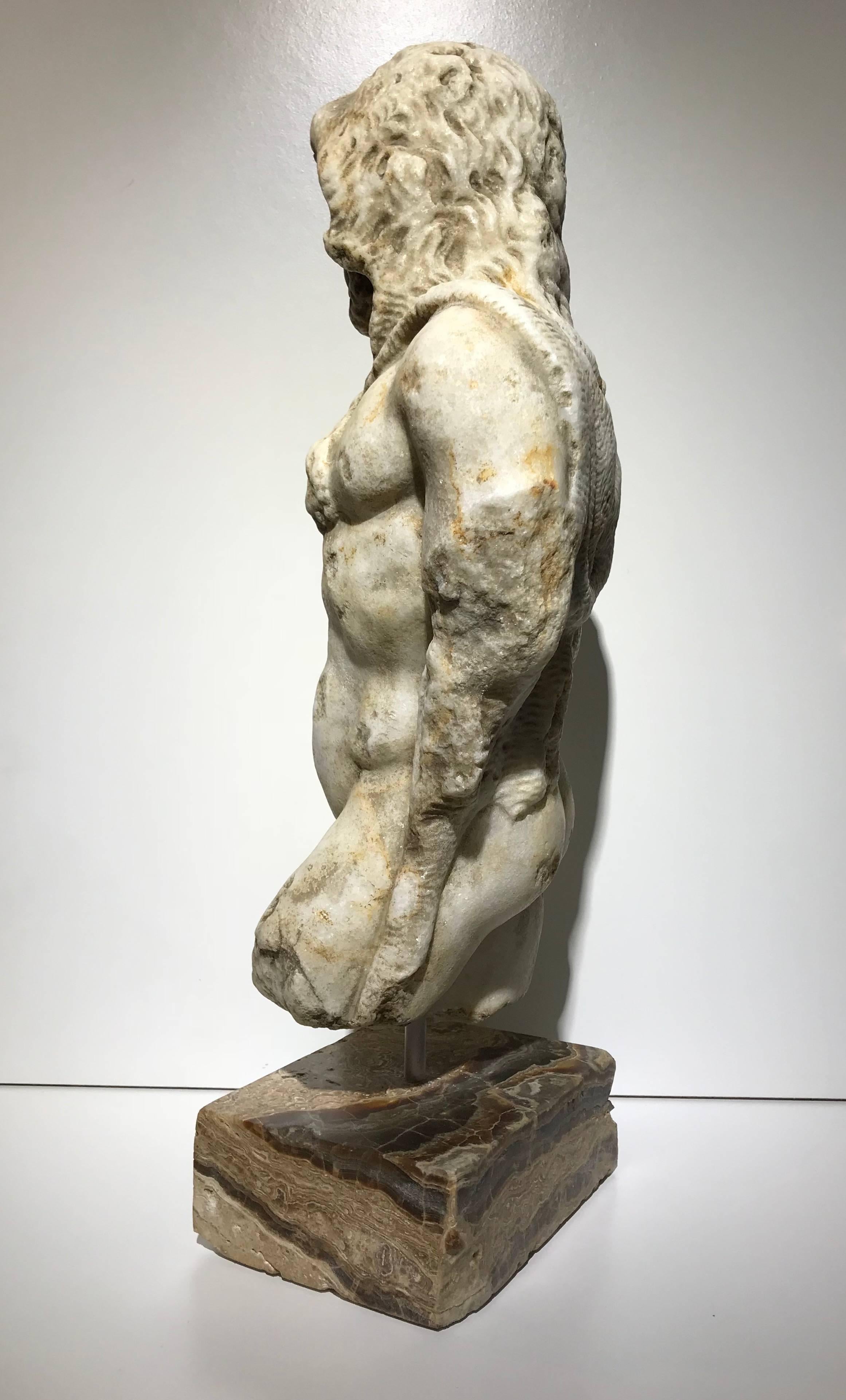 Hand-Carved 20th Century Classical Roman Marble Sculpture of Emperor Commodus as Hercules