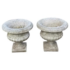 20th Century Classical Stone Garden Urns with Egg and Dart Design