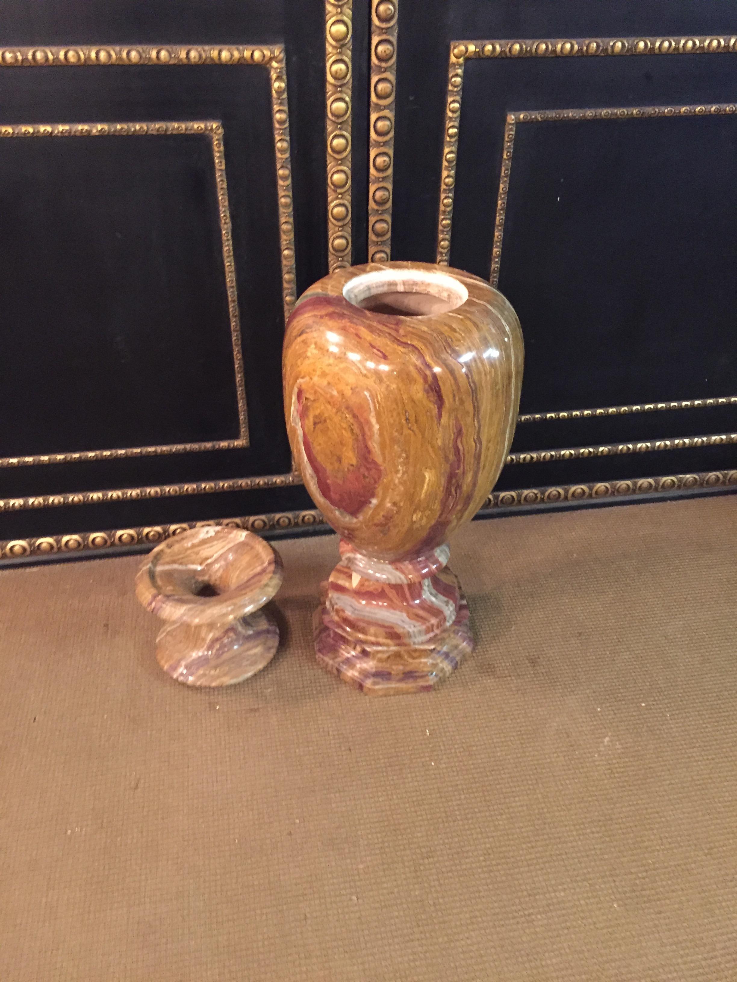 20th Century Classicist Style in Red-Onyx Marble Crater Vase 7