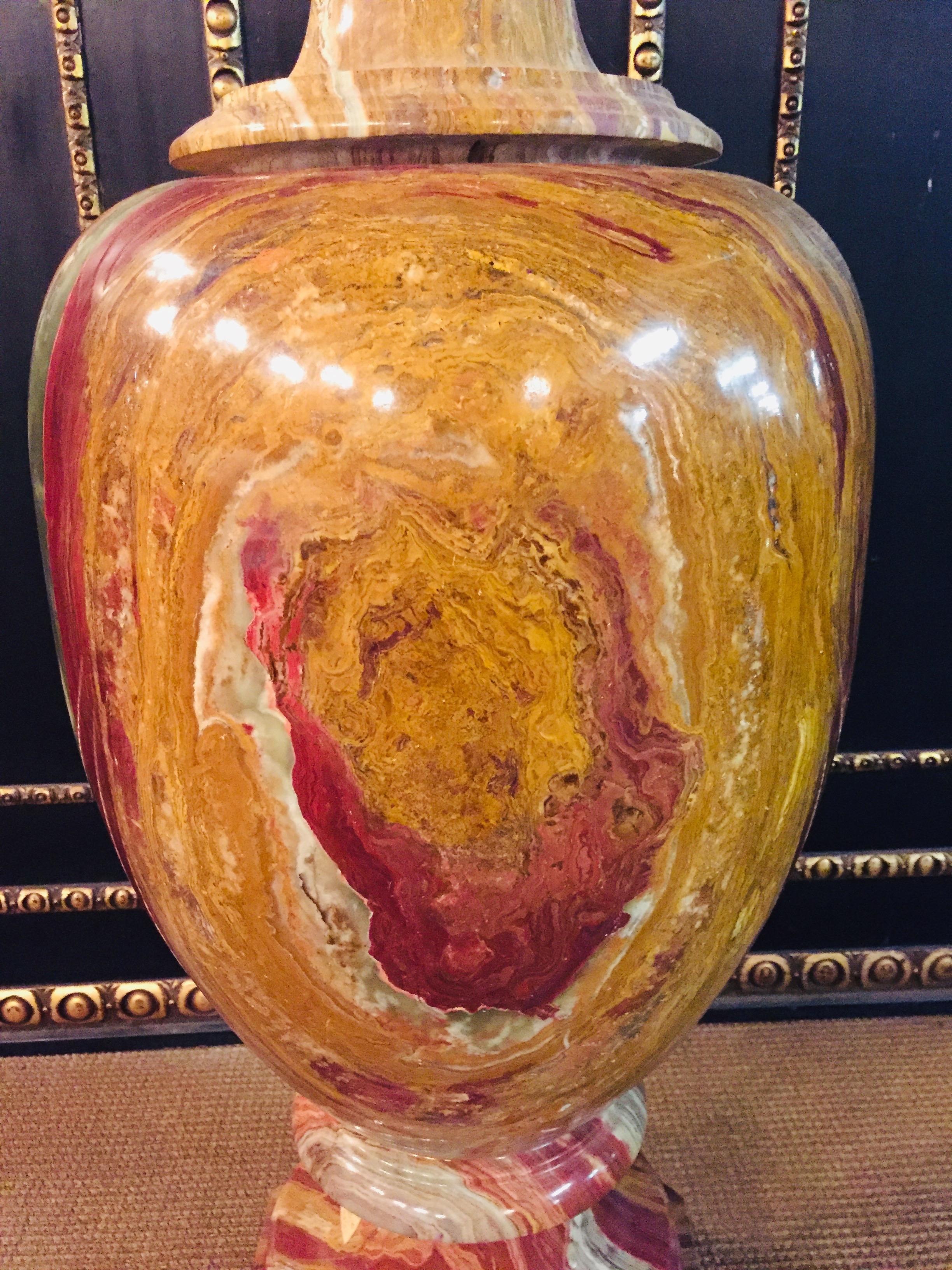 Hand-Crafted 20th Century Classicist Style in Red-Onyx Marble Crater Vase