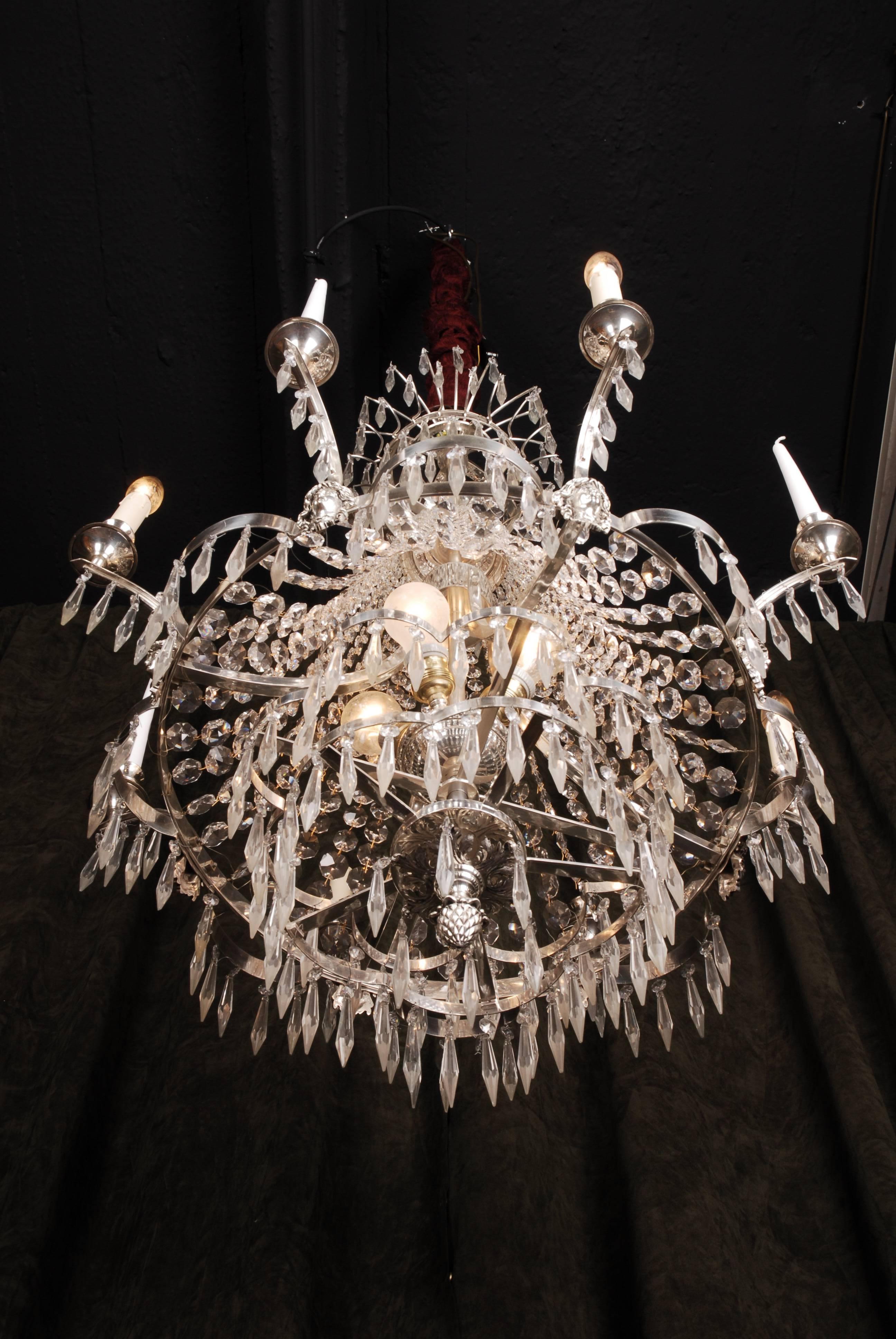 Silvered 20th Century Classicist Style Swedish Ceiling Chandelier For Sale