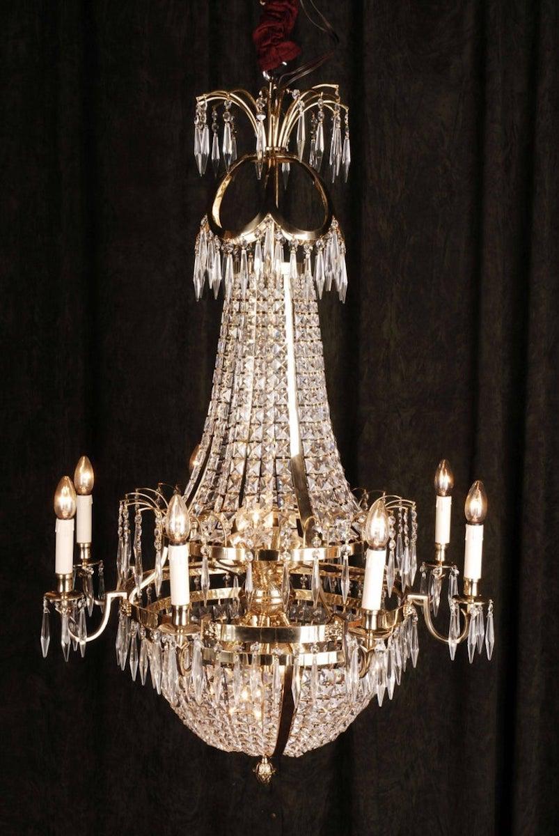 Brass 20th Century Classicist Style Swedish Empire Ceiling Candelabra Chandelier For Sale