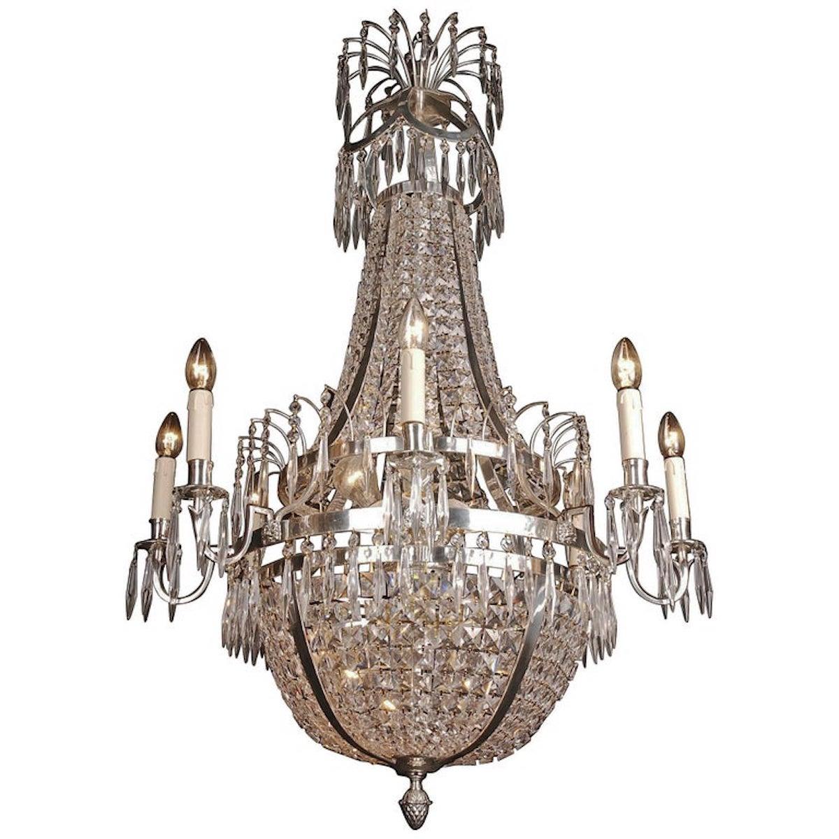 20th Century Classicist Style Swedish Empire Ceiling Candelabra Chandelier For Sale 2