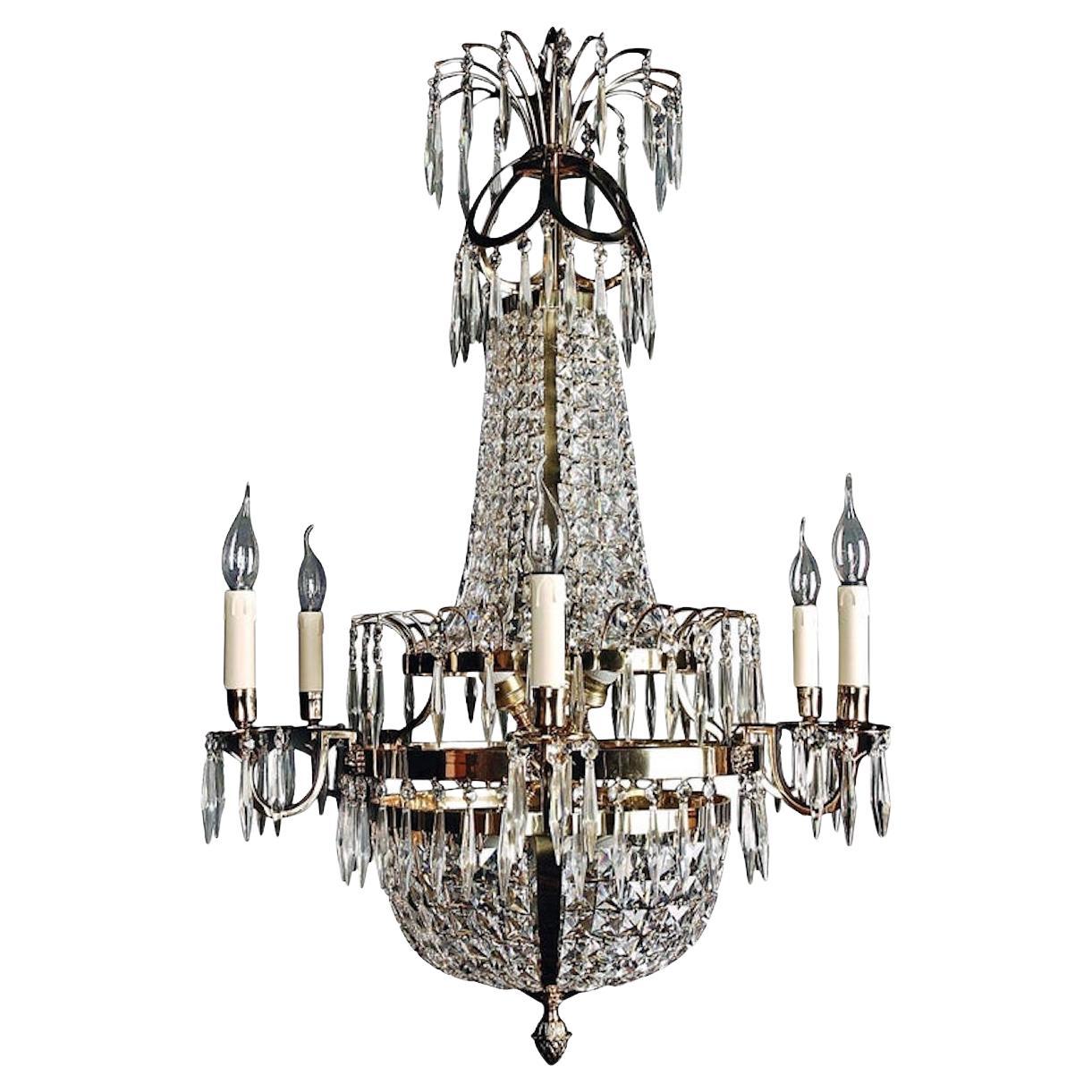 Chandelier de plafond Empire suédois de style classique du 20e siècle