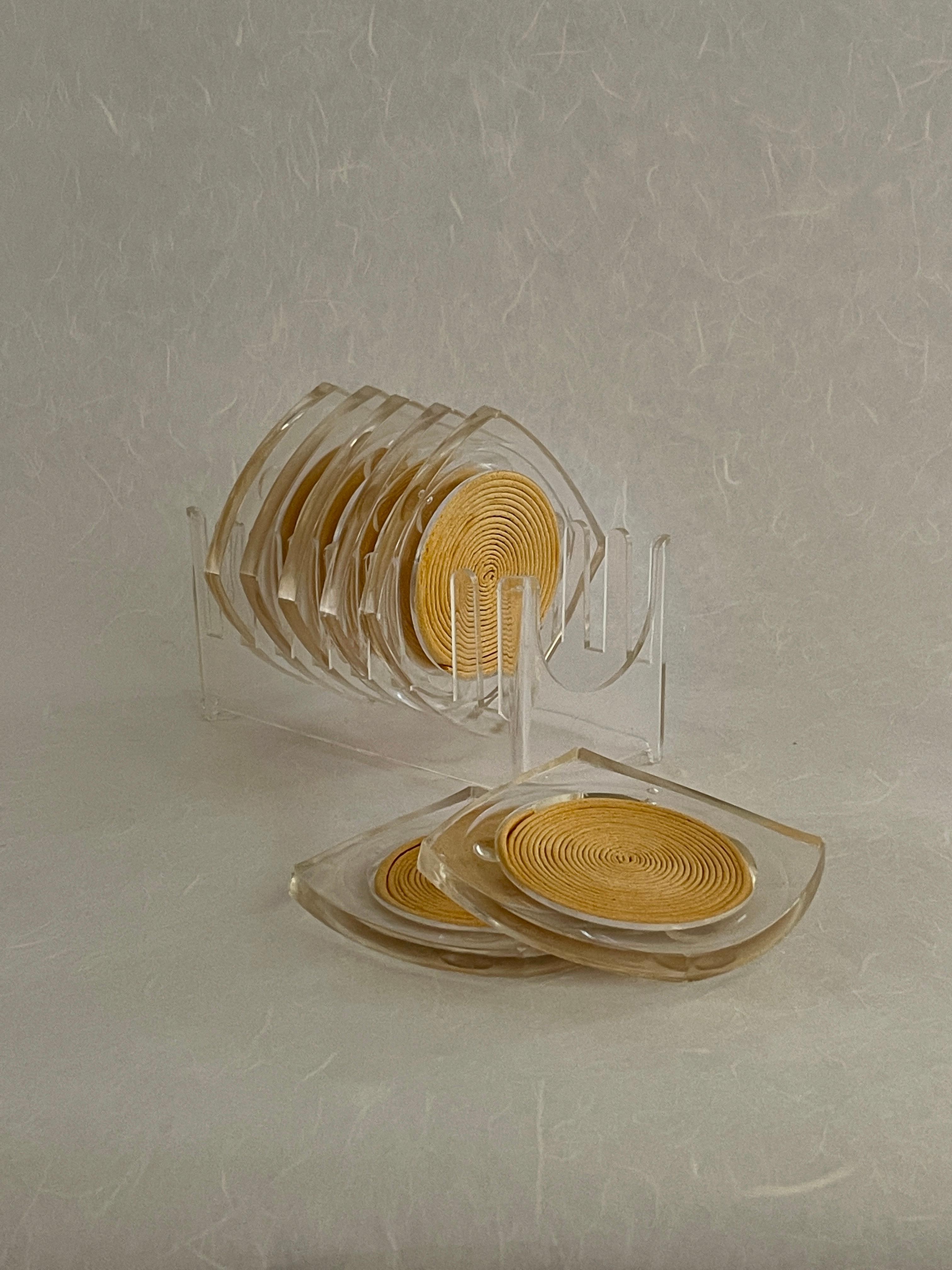 20th Century Clear Acrylic Coasters and Stand For Sale 1