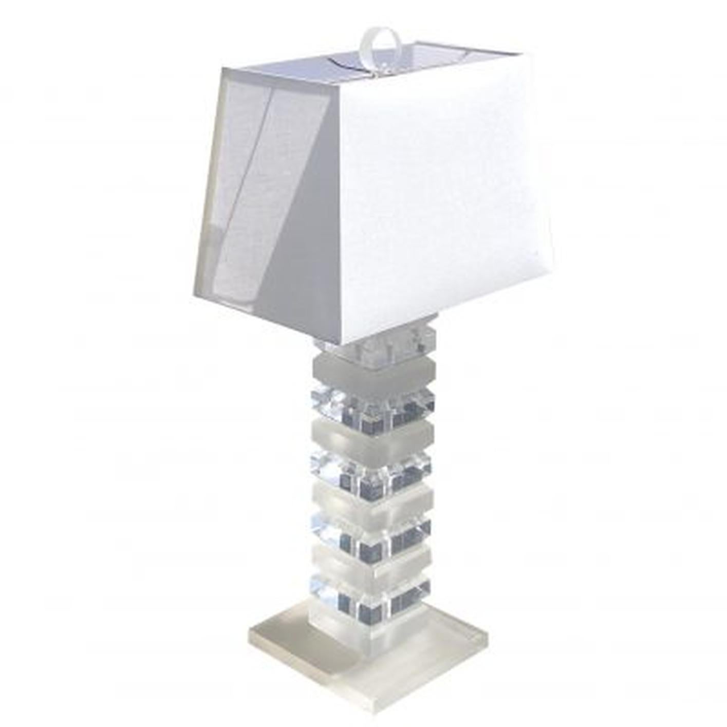 A vintage Mid-Century modern German frosted acrylic Lucite table lamp with a white shade. The clear desk light was designed by Karl Springer, featuring a one light socket, in good condition. The wires have been renewed. Wear consistent with age and