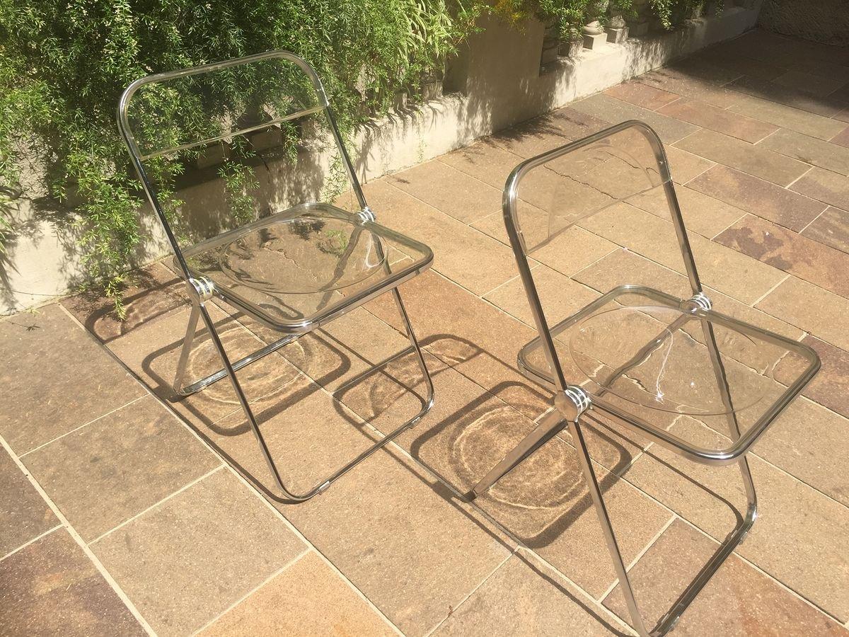 Mid-Century Modern 20th Century Clear Plia 6 Folding Chairs by Giancarlo Piretti for Castelli