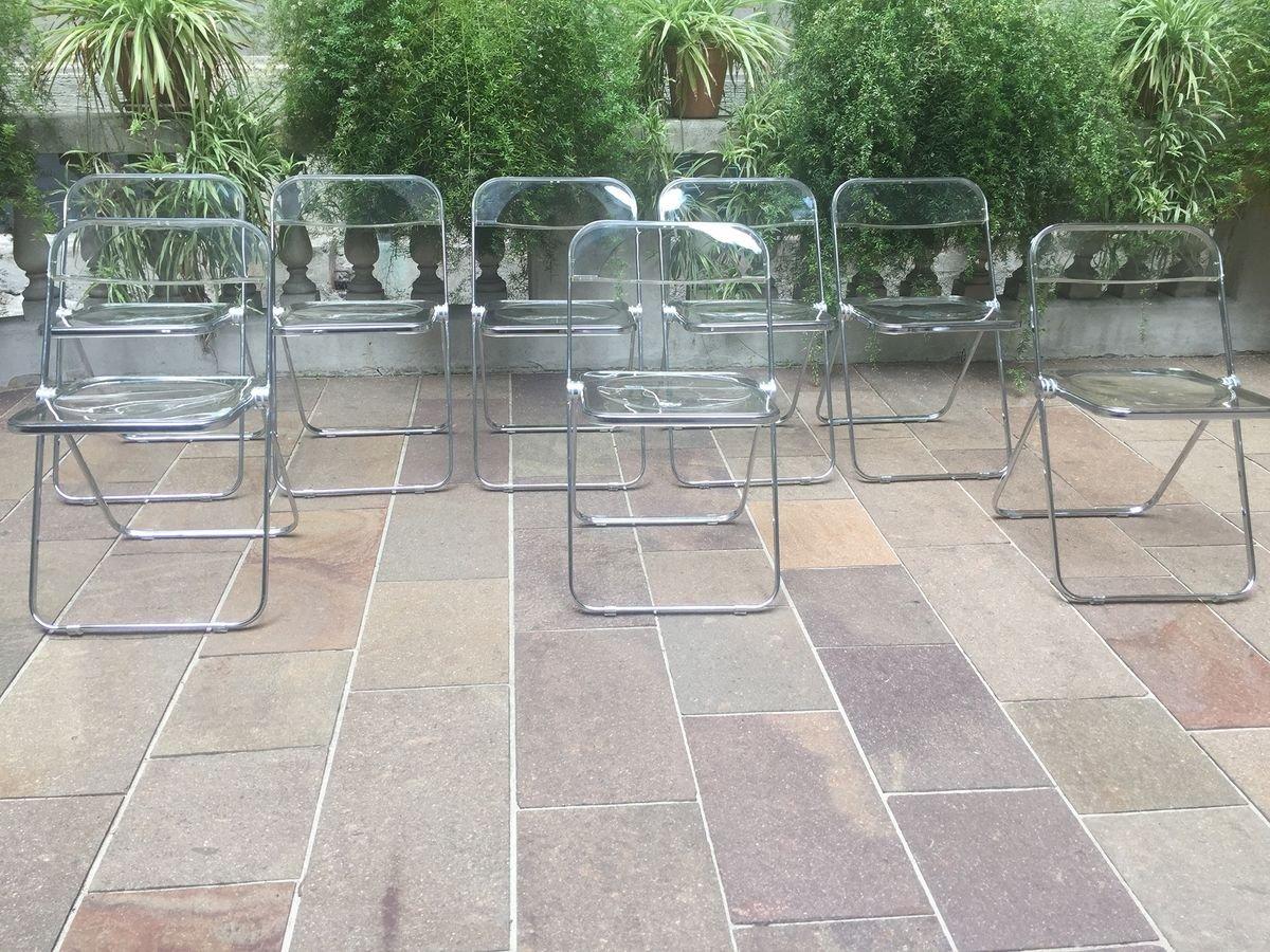 Italian 20th Century Clear Plia 6 Folding Chairs by Giancarlo Piretti for Castelli