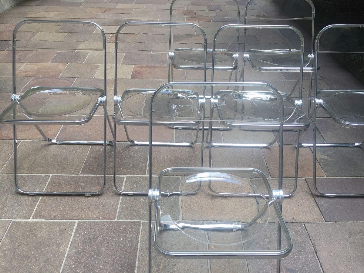 Metal 20th Century Clear Plia 6 Folding Chairs by Giancarlo Piretti for Castelli