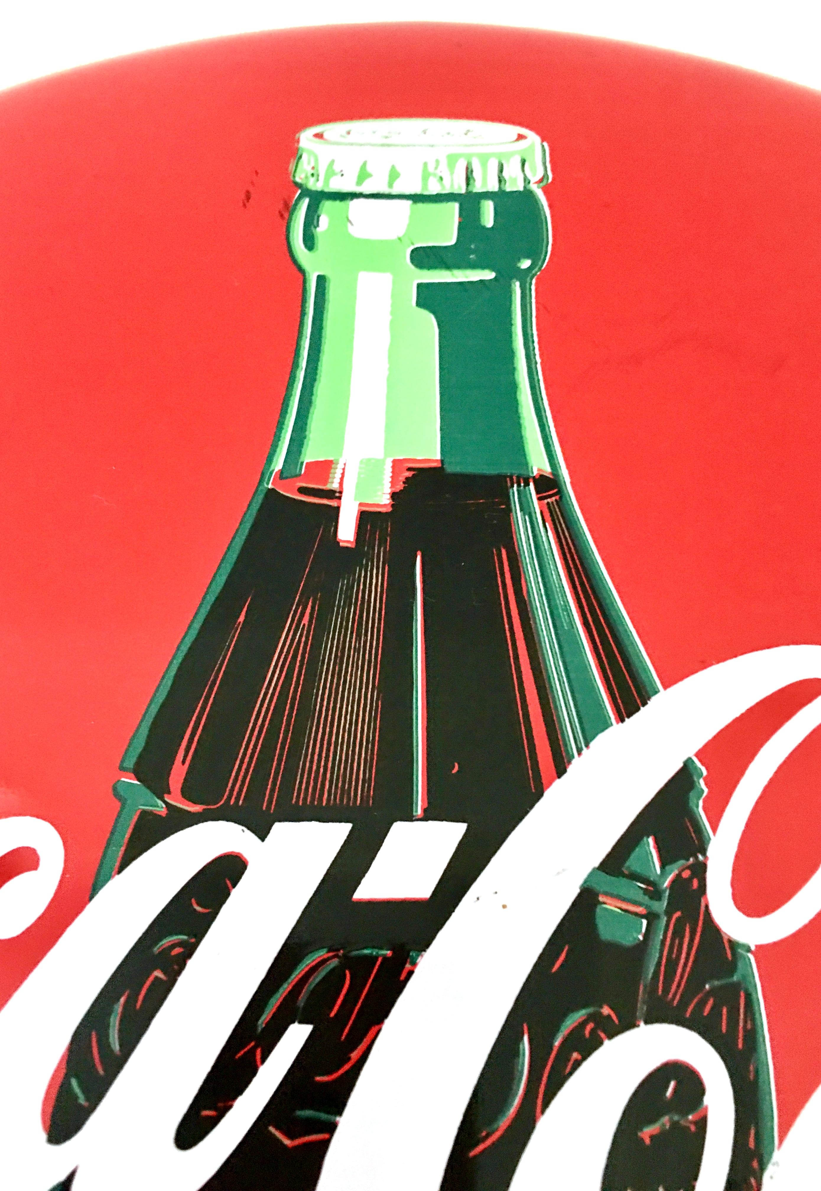 20th Century Coca-Cola Enamel Iron Button and Bottle Advertising Sign-Signed 3