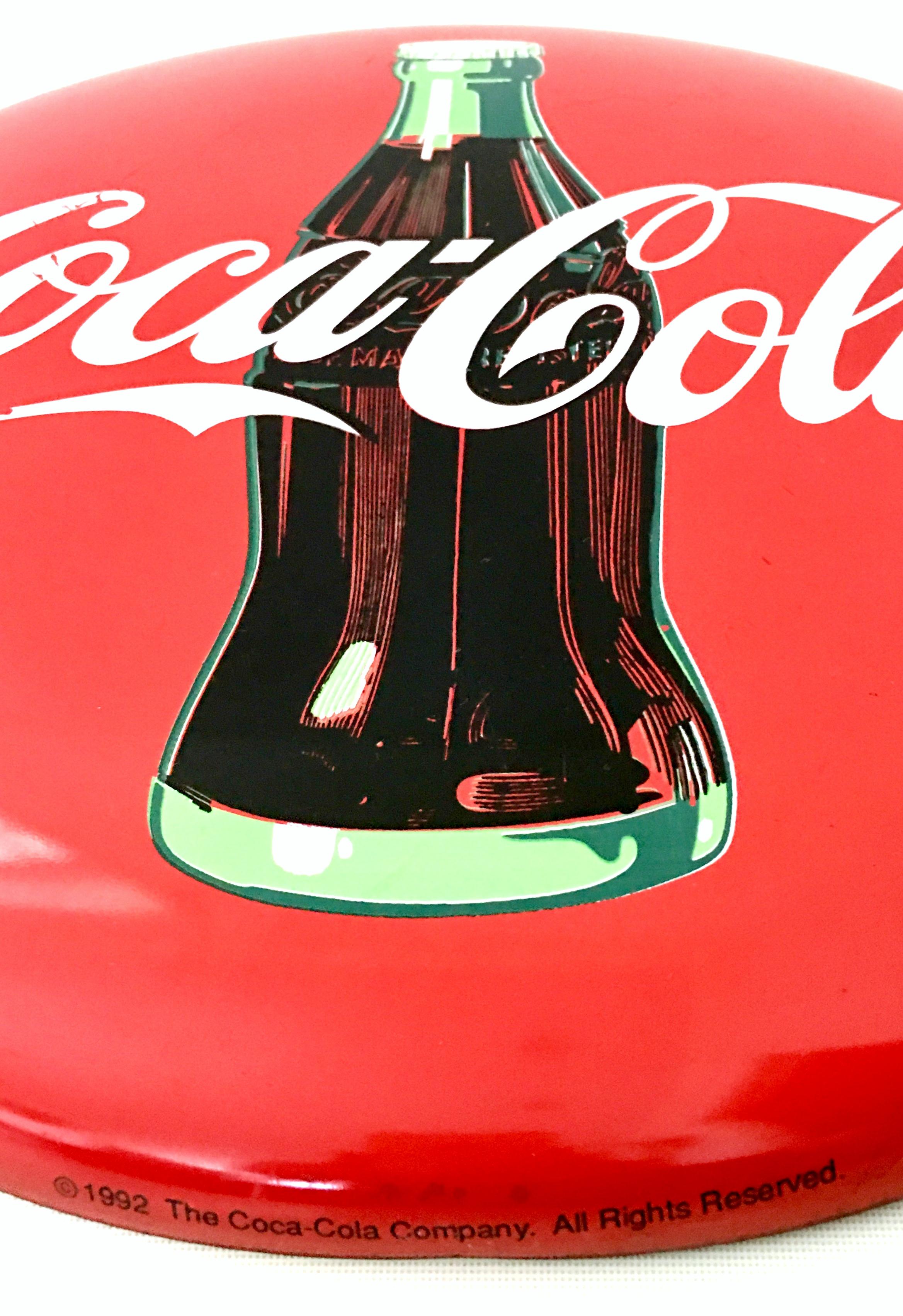 Metal 20th Century Coca-Cola Enamel Iron Button and Bottle Advertising Sign-Signed