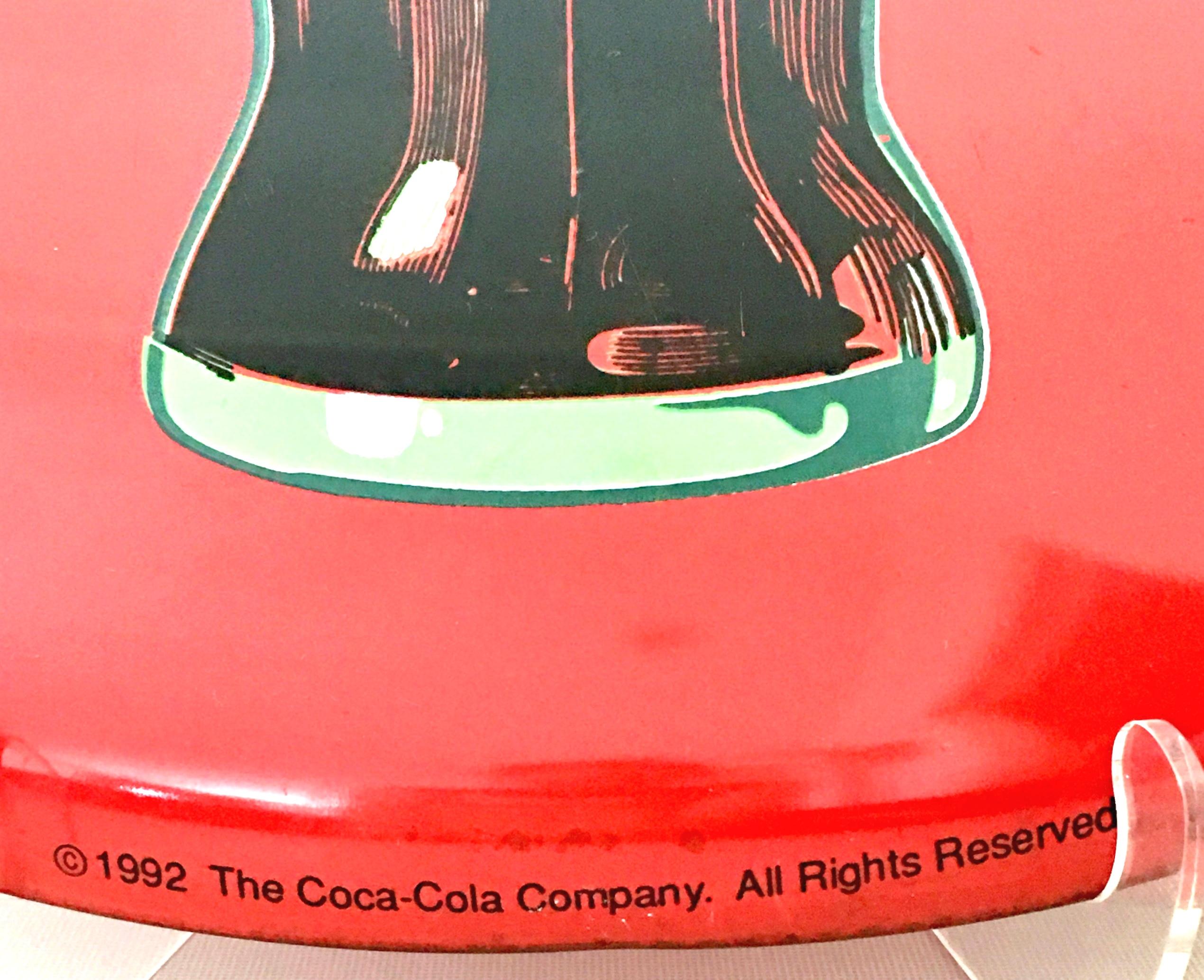 20th Century Coca-Cola Enamel Iron Button and Bottle Advertising Sign-Signed 1