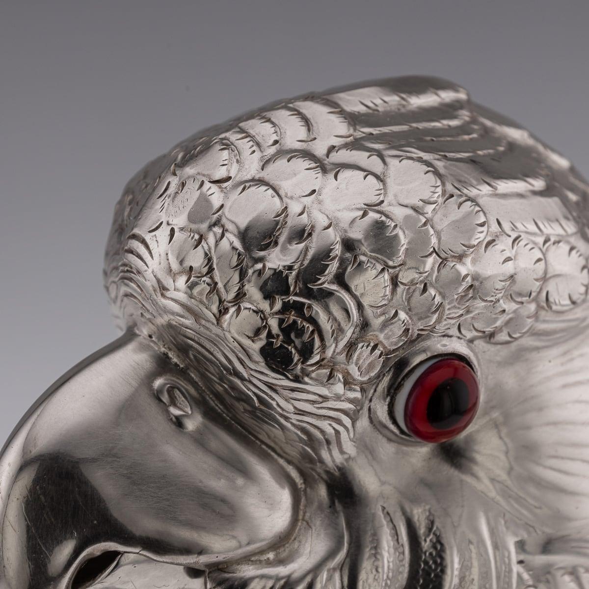 20th Century Cockatoo Solid Silver & Porcelain Claret Jug, Asprey & Co c.1912 For Sale 6