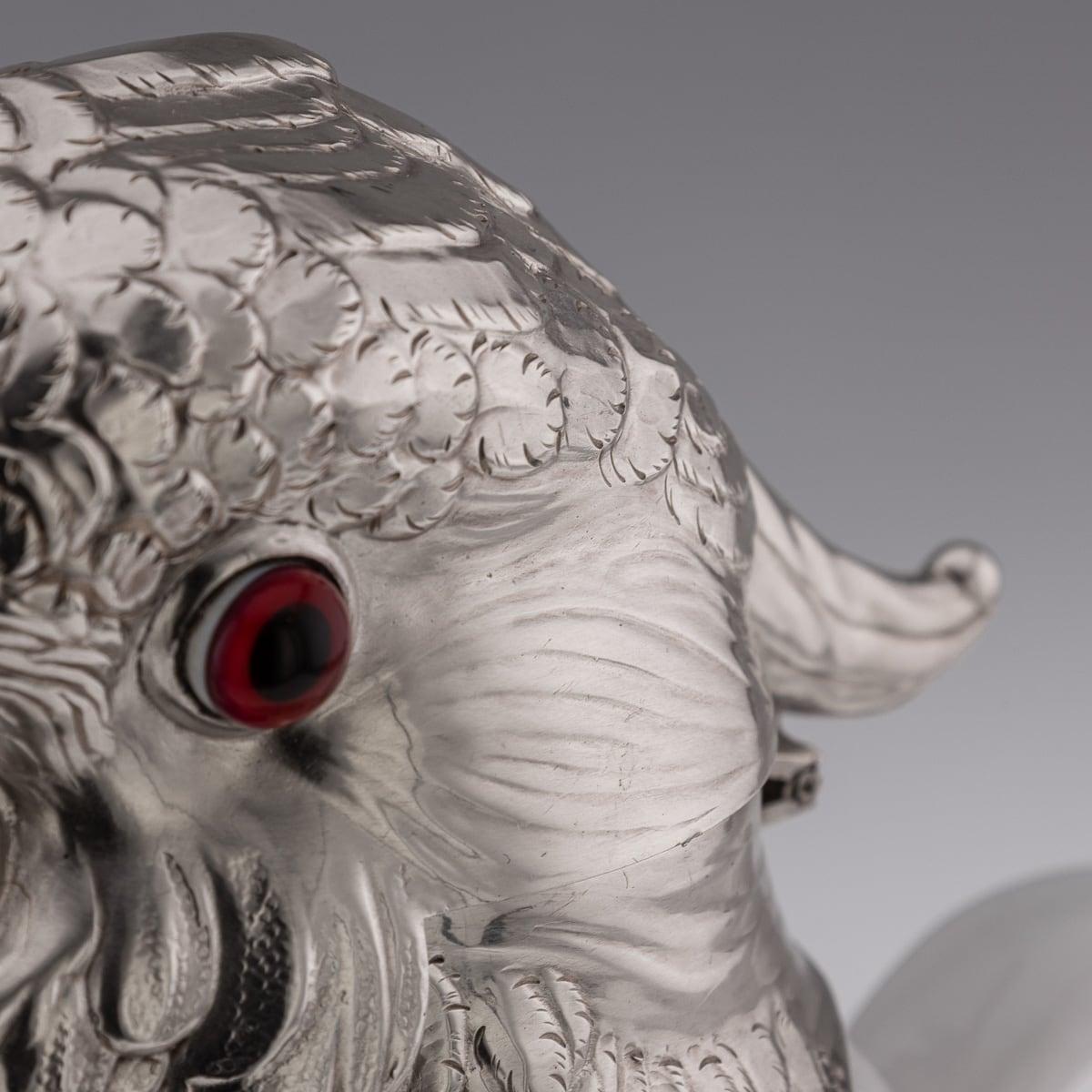 20th Century Cockatoo Solid Silver & Porcelain Claret Jug, Asprey & Co c.1912 For Sale 7