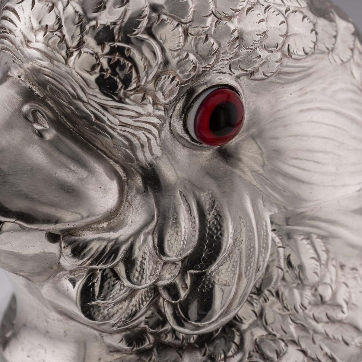 20th Century Cockatoo Solid Silver & Porcelain Claret Jug, Asprey & Co c.1912 For Sale 8