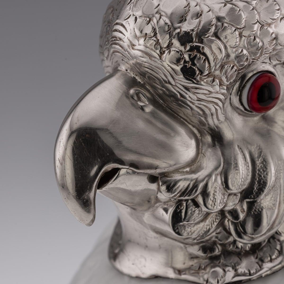 20th Century Cockatoo Solid Silver & Porcelain Claret Jug, Asprey & Co c.1912 For Sale 9