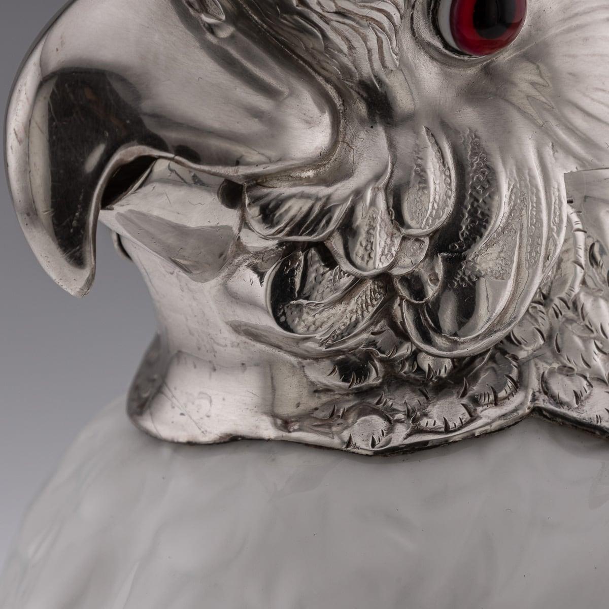 20th Century Cockatoo Solid Silver & Porcelain Claret Jug, Asprey & Co c.1912 For Sale 10