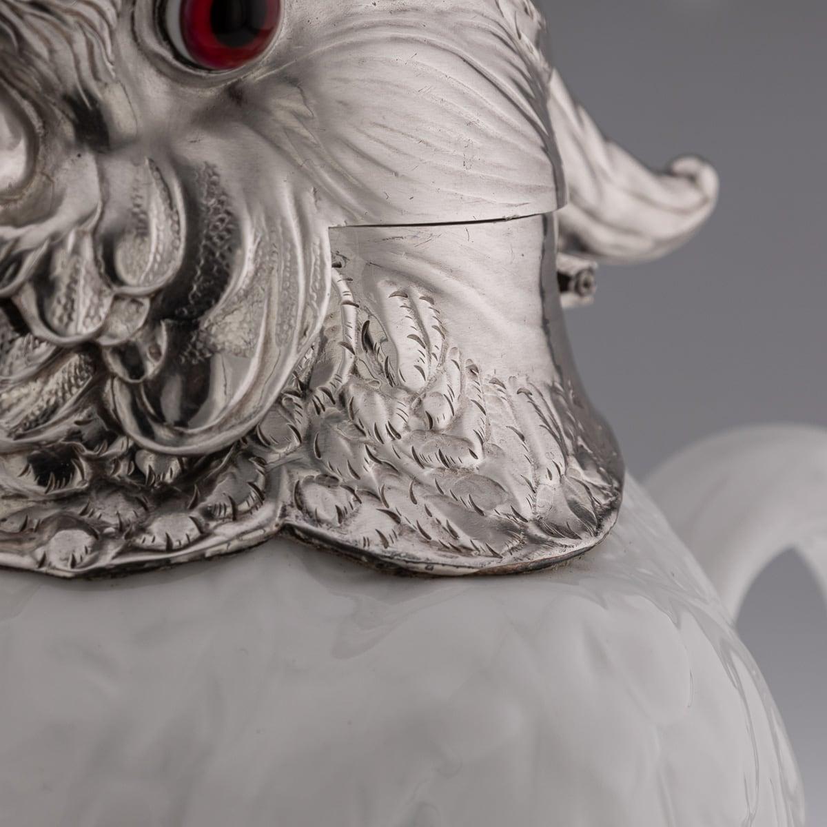 20th Century Cockatoo Solid Silver & Porcelain Claret Jug, Asprey & Co c.1912 For Sale 11
