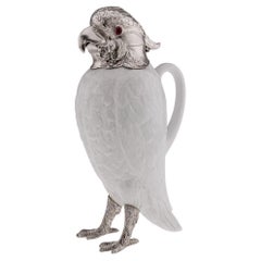 Pichet à vin Cockatoo du 20ème siècle en argent massif et porcelaine, Asprey & Co vers 1912