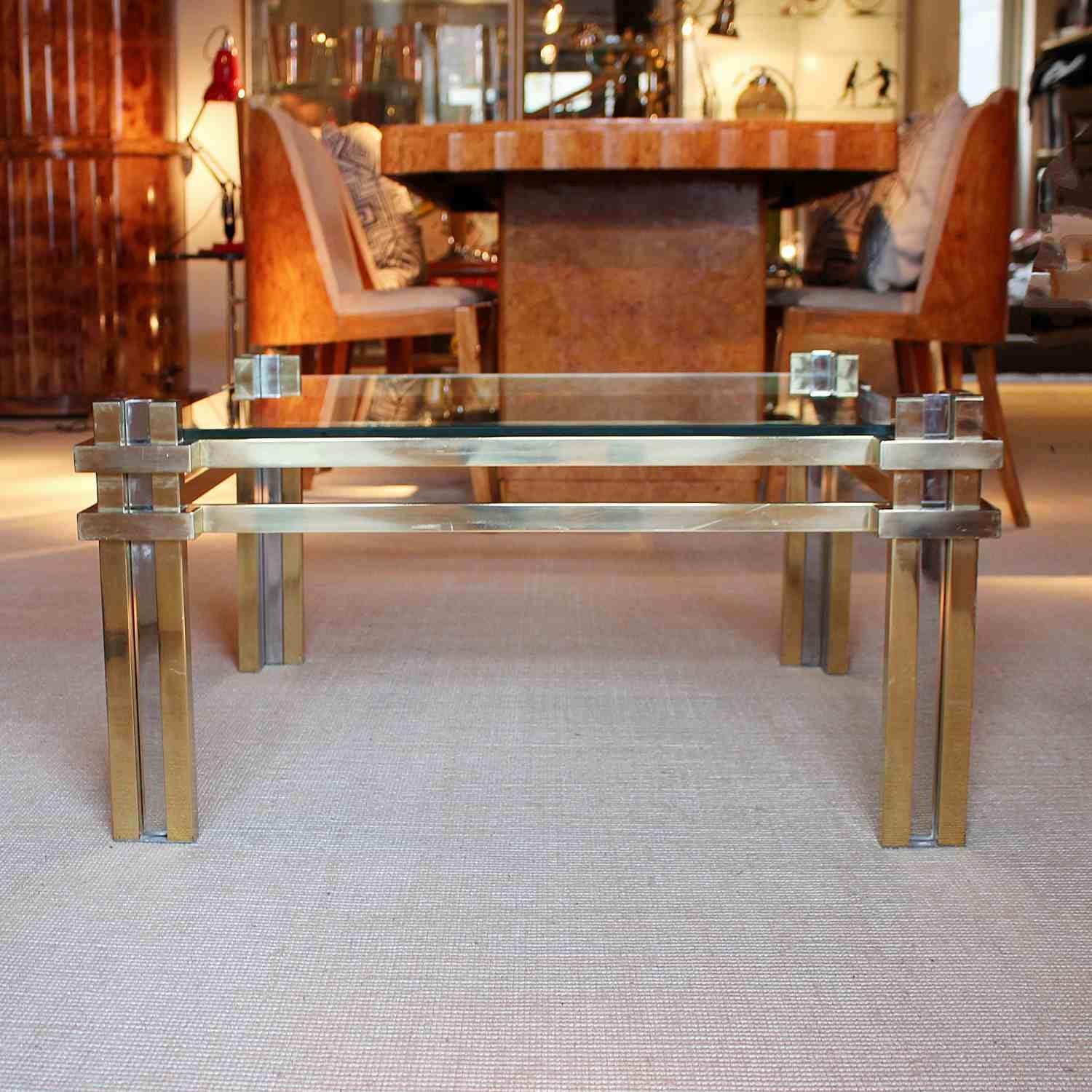 20th century chromed metal and brass coffee table by Romeo Rega. Signature and stamp to side.