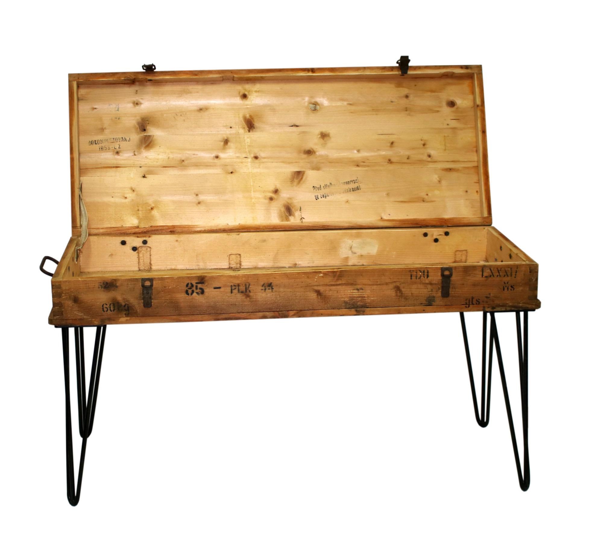 Industrial 20th Century Coffee Table Converted From An Ammunition Case For Sale