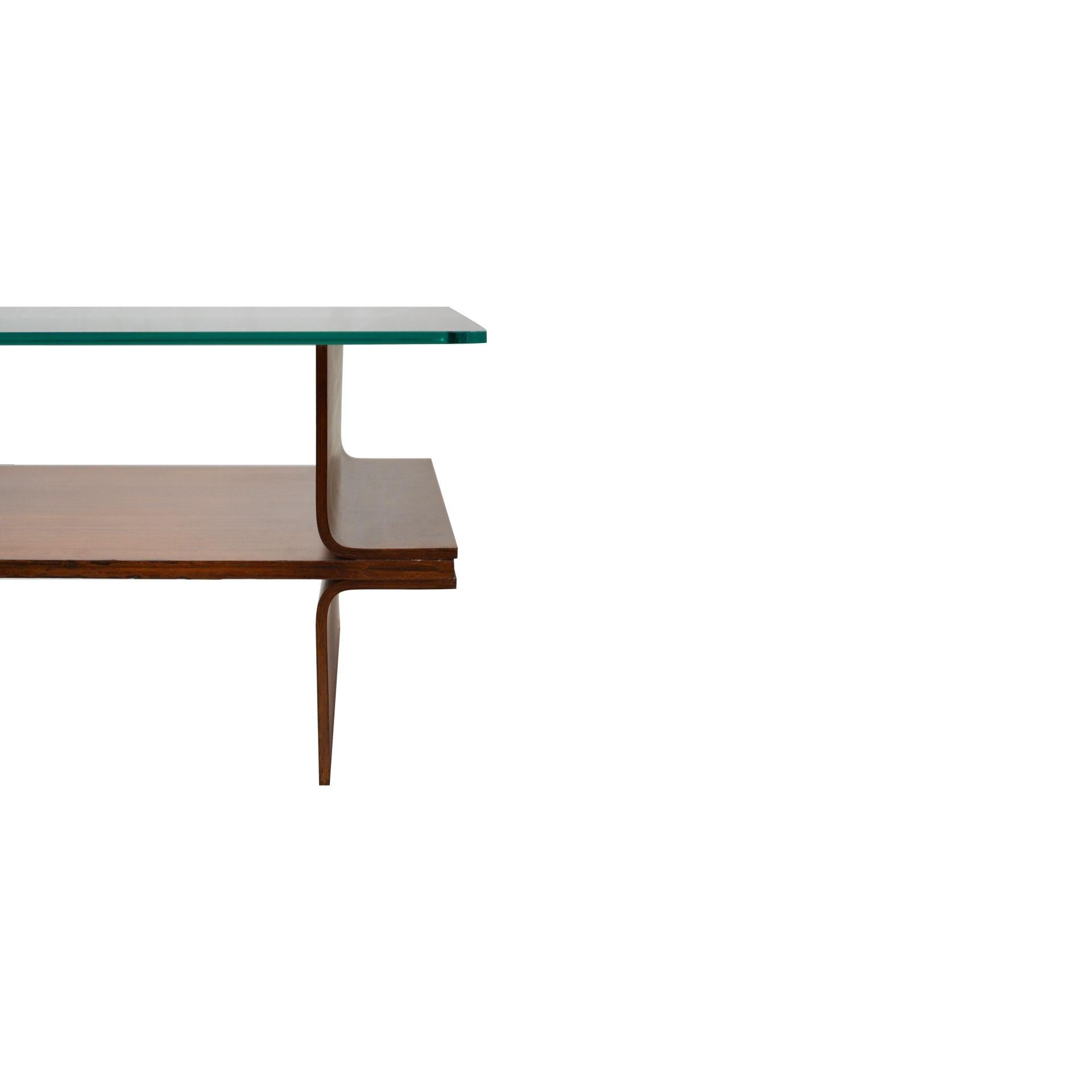 Mid-Century Modern 20th Century Coffee Table in Curved Wood Structure and Glass Top from 1960s