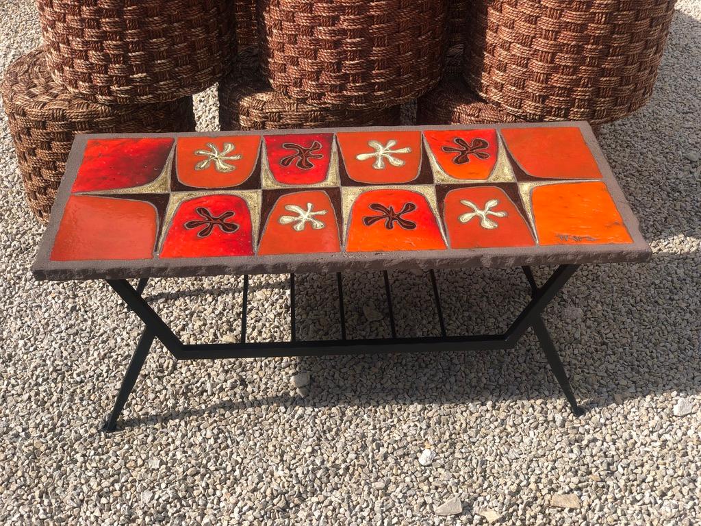 Mid-Century Modern 20th Century Coffee Table in Enamelled Lava by Jean Jaffeux, 1960s